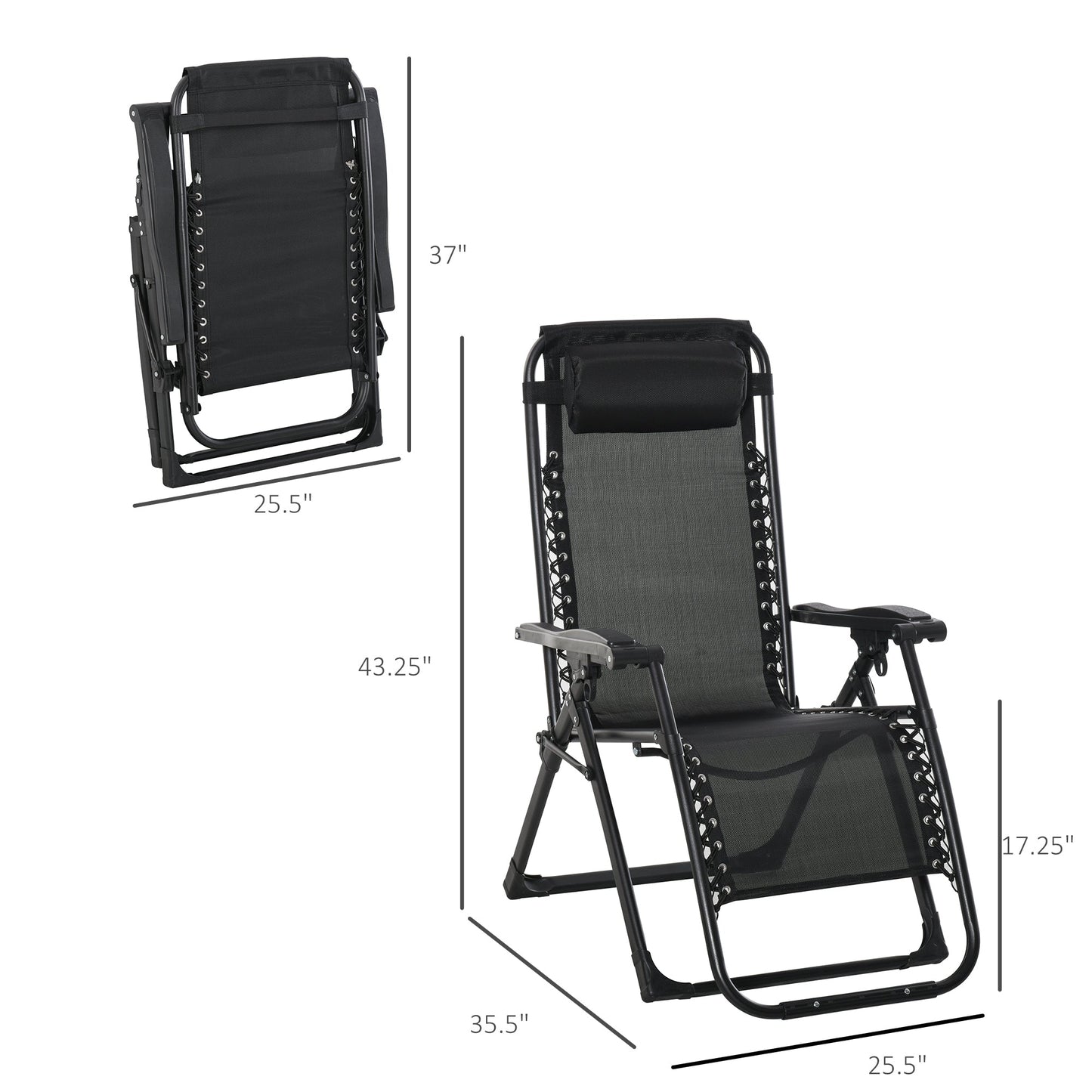 Reclining Zero Gravity Chair with Adjustable Backrest, Folding Garden Sun Lounger with Removable Cushion and Headrest, Light Grey