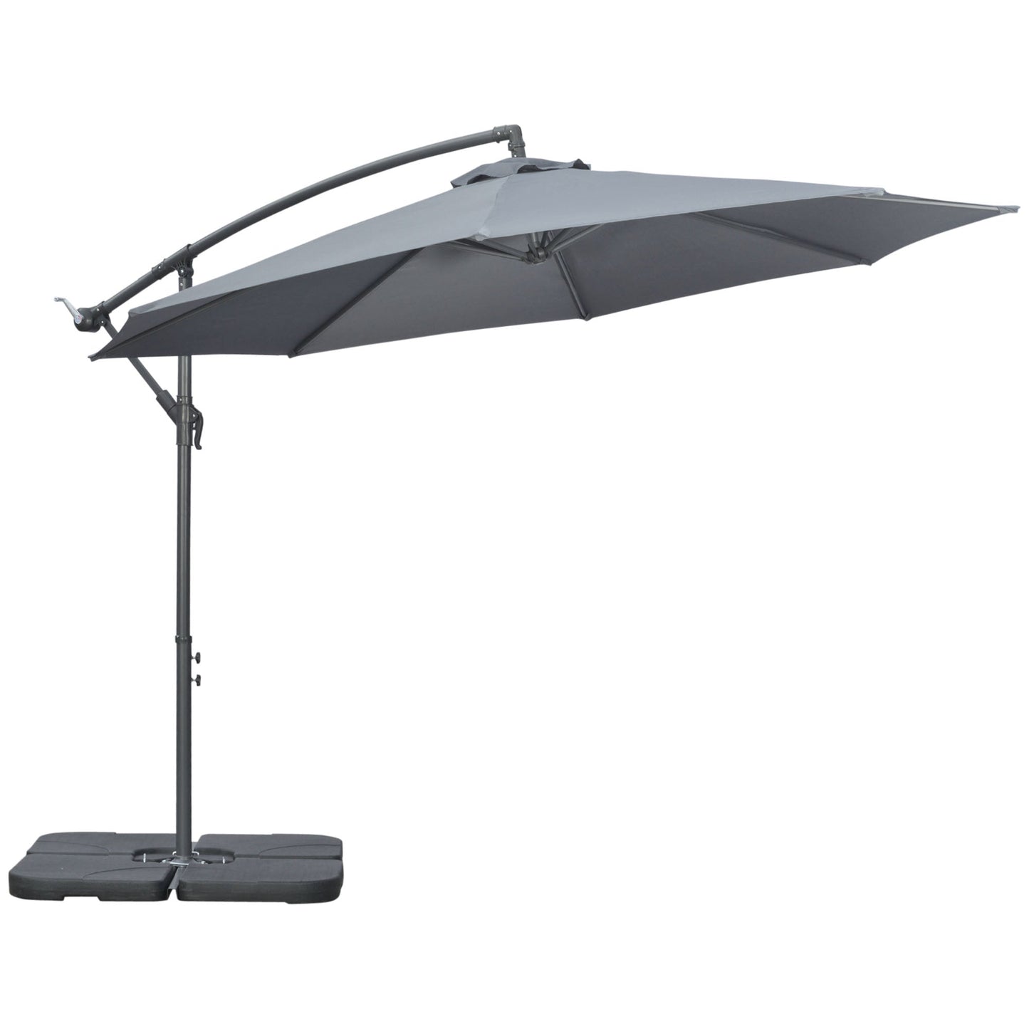9.6ft Offset Patio Umbrella with Base, Garden Hanging Parasol with Crank, Banana Cantilever Umbrella Sun Shade, Dark Grey