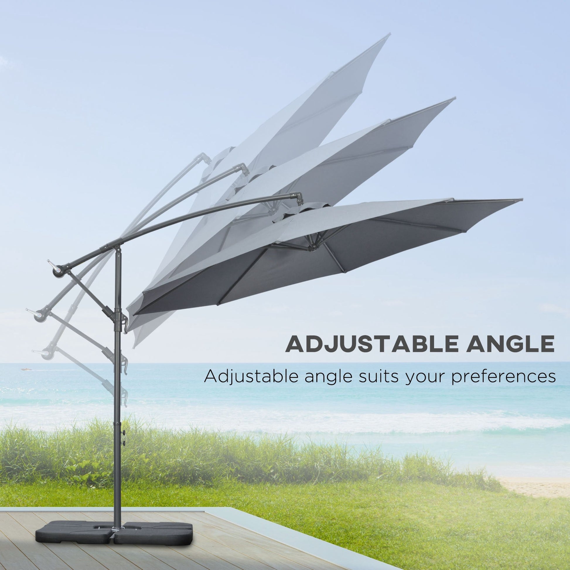 9.6ft Offset Patio Umbrella with Base, Garden Hanging Parasol with Crank, Banana Cantilever Umbrella Sun Shade, Dark Grey