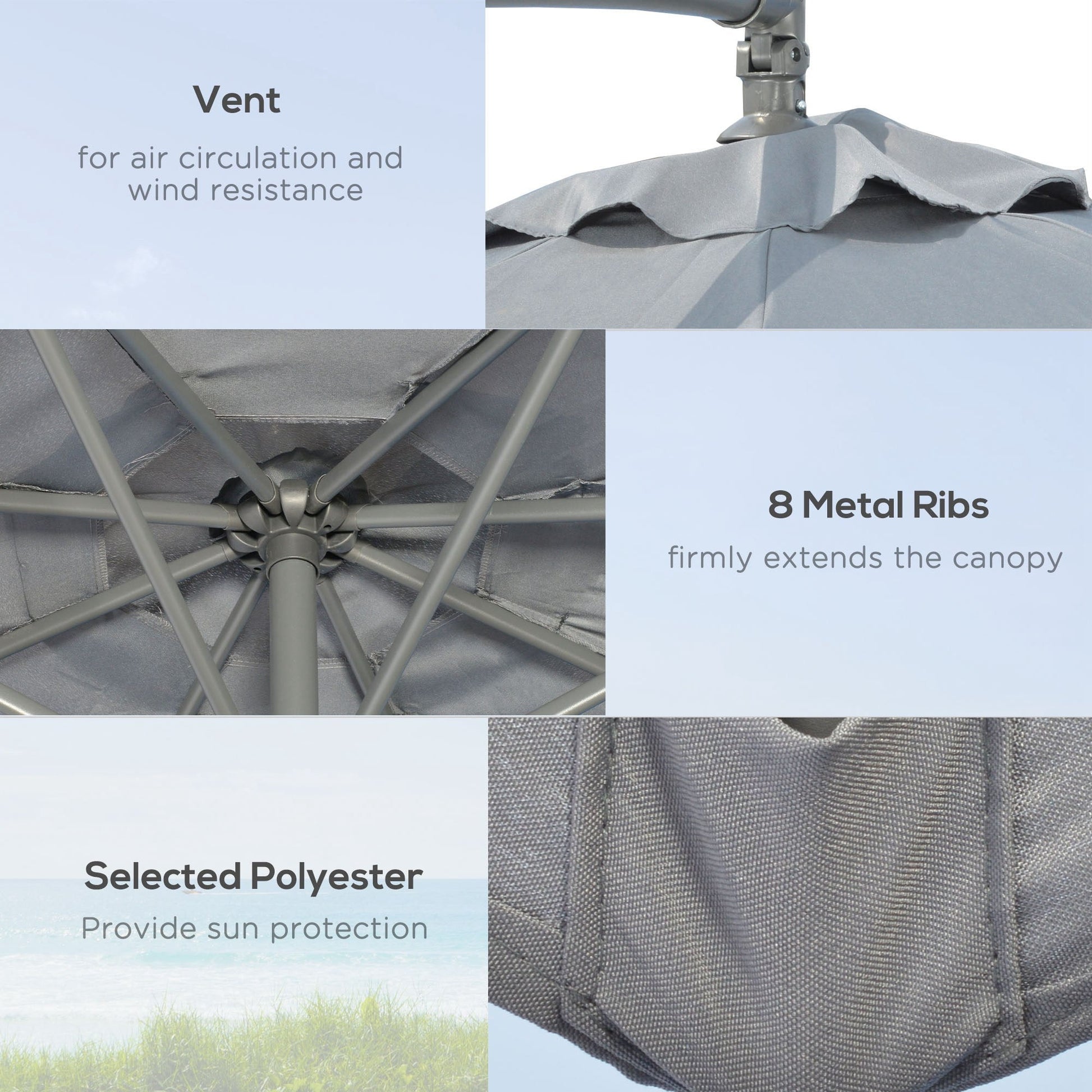 9.6ft Offset Patio Umbrella with Base, Garden Hanging Parasol with Crank, Banana Cantilever Umbrella Sun Shade, Dark Grey