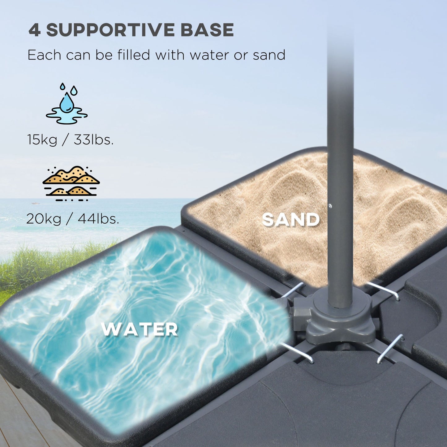 9.6ft Offset Patio Umbrella with Base, Garden Hanging Parasol with Crank, Banana Cantilever Umbrella Sun Shade, Dark Grey