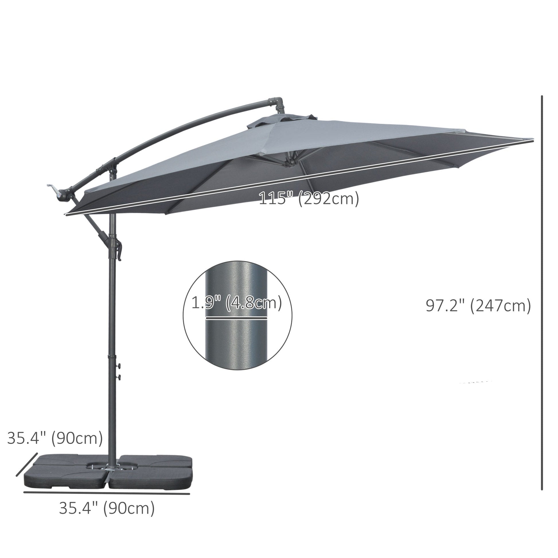 9.6ft Offset Patio Umbrella with Base, Garden Hanging Parasol with Crank, Banana Cantilever Umbrella Sun Shade, Dark Grey