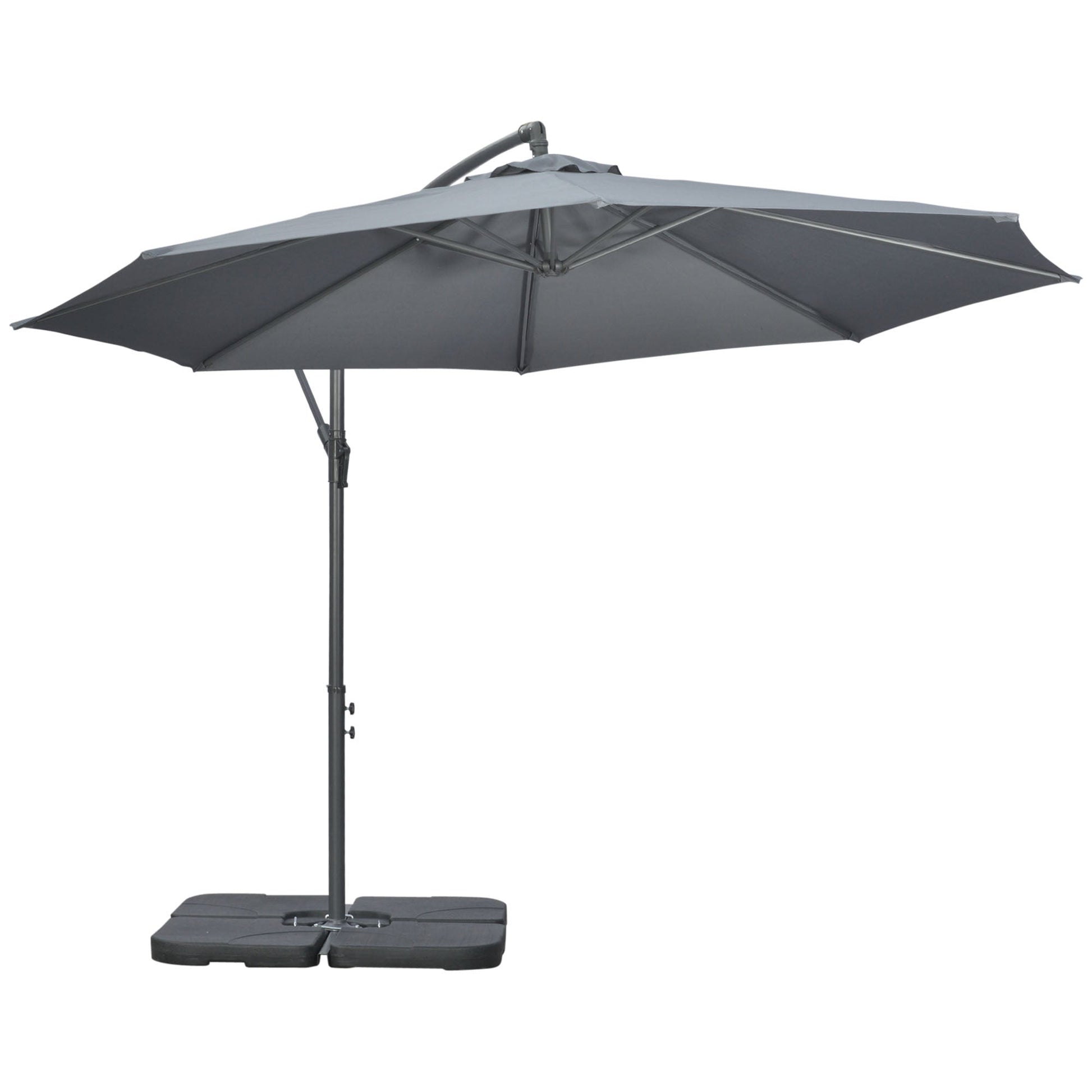 9.6ft Offset Patio Umbrella with Base, Garden Hanging Parasol with Crank, Banana Cantilever Umbrella Sun Shade, Dark Grey