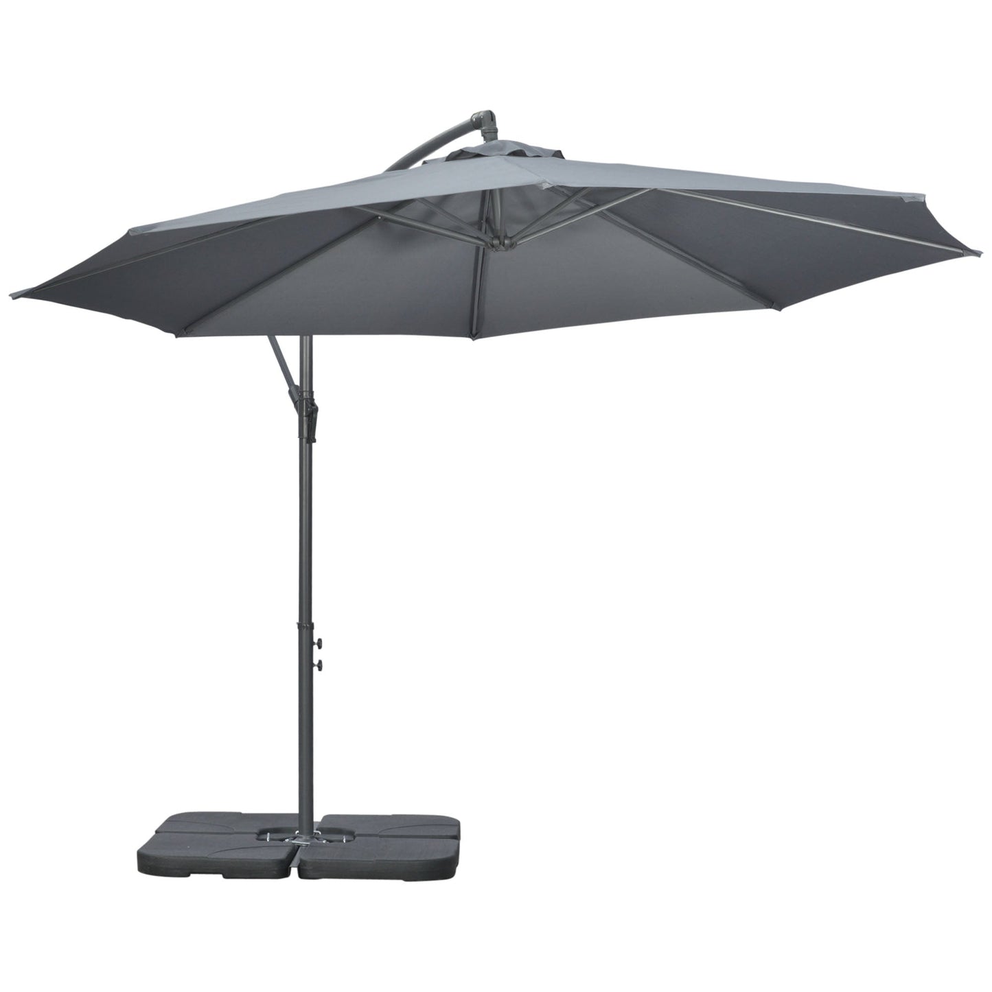 9.6ft Offset Patio Umbrella with Base, Garden Hanging Parasol with Crank, Banana Cantilever Umbrella Sun Shade, Dark Grey