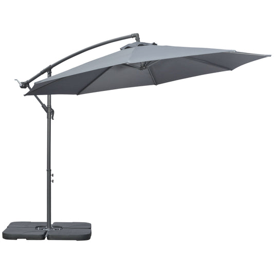 9.6ft Offset Patio Umbrella with Base, Garden Hanging Parasol with Crank, Banana Cantilever Umbrella Sun Shade, Dark Grey