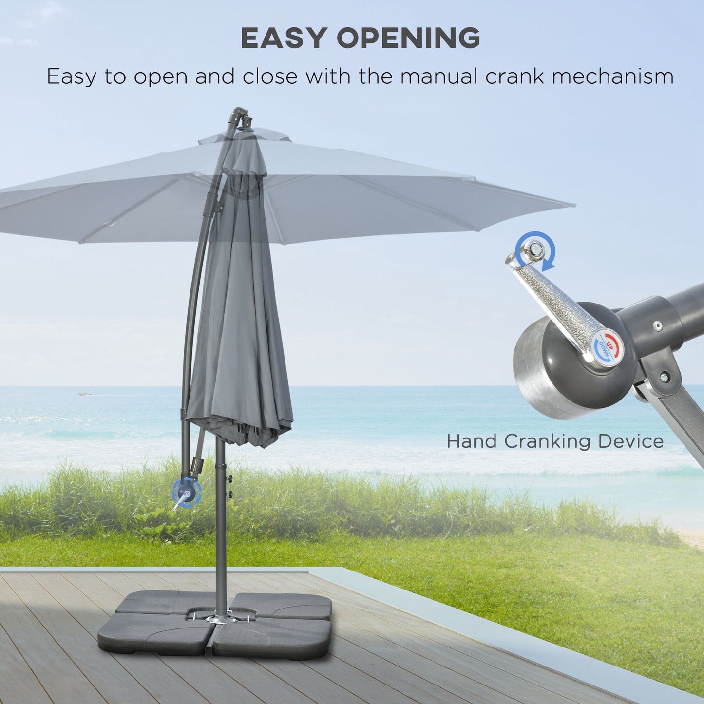 9.6ft Offset Patio Umbrella with Base, Garden Hanging Parasol with Crank, Banana Cantilever Umbrella Sun Shade, Dark Grey