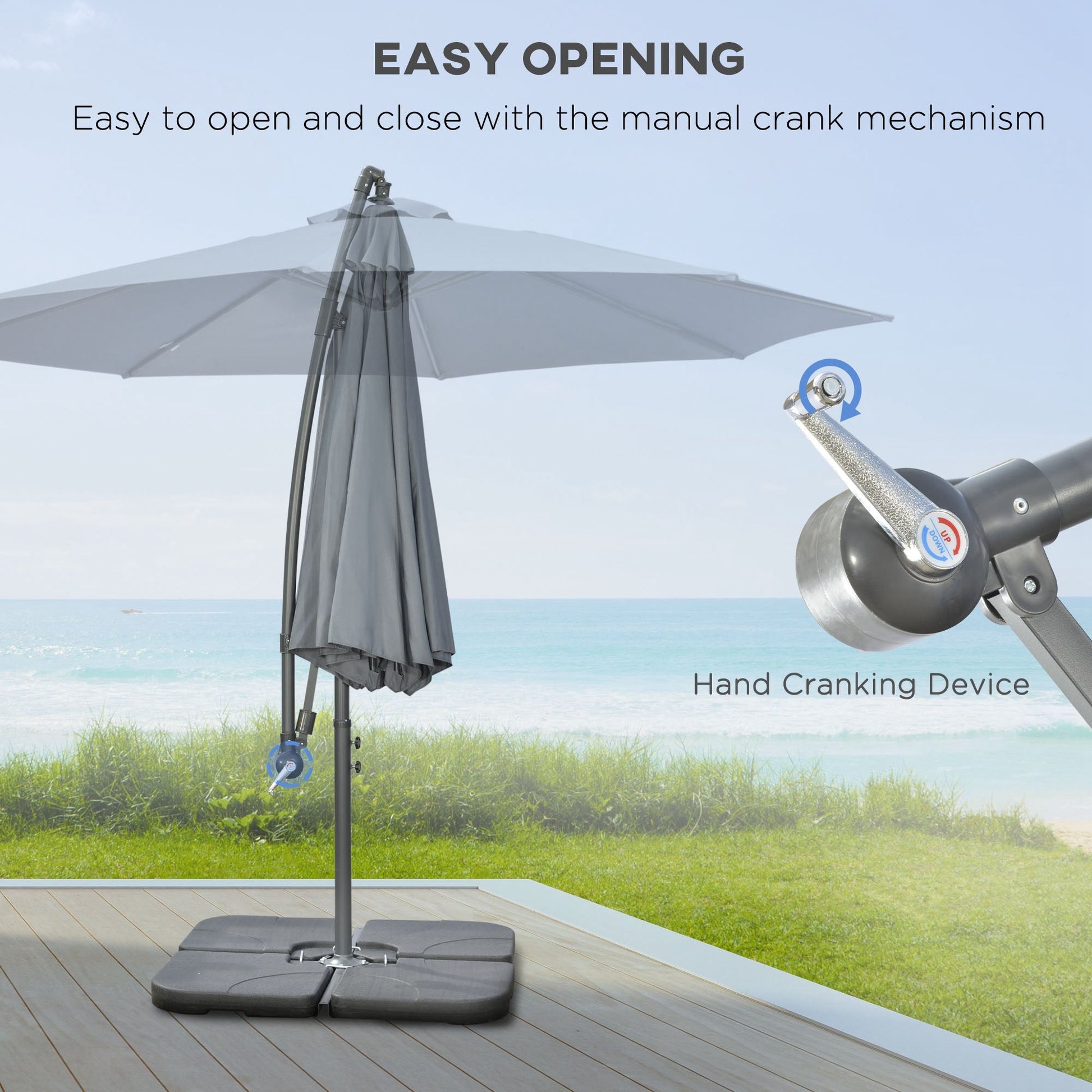 9.6ft Offset Patio Umbrella with Base, Garden Hanging Parasol with Crank, Banana Cantilever Umbrella Sun Shade, Dark Grey