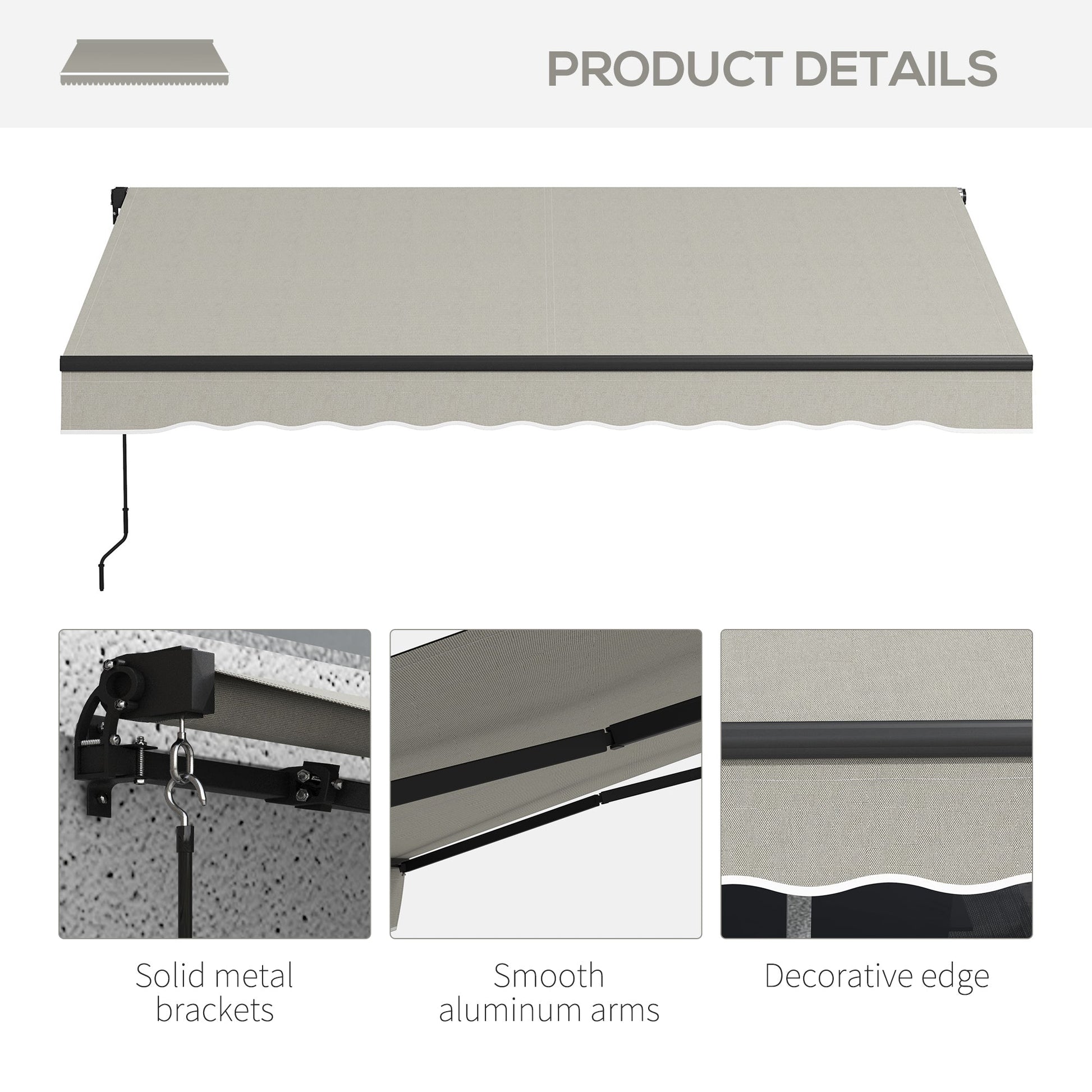 8' x 6.5' Retractable Awning, Patio Awning Sunshade Shelter with Manual Crank Handle, 280gsm UV Resistant Fabric and Aluminum Frame, for Balcony, Yard, Light Grey