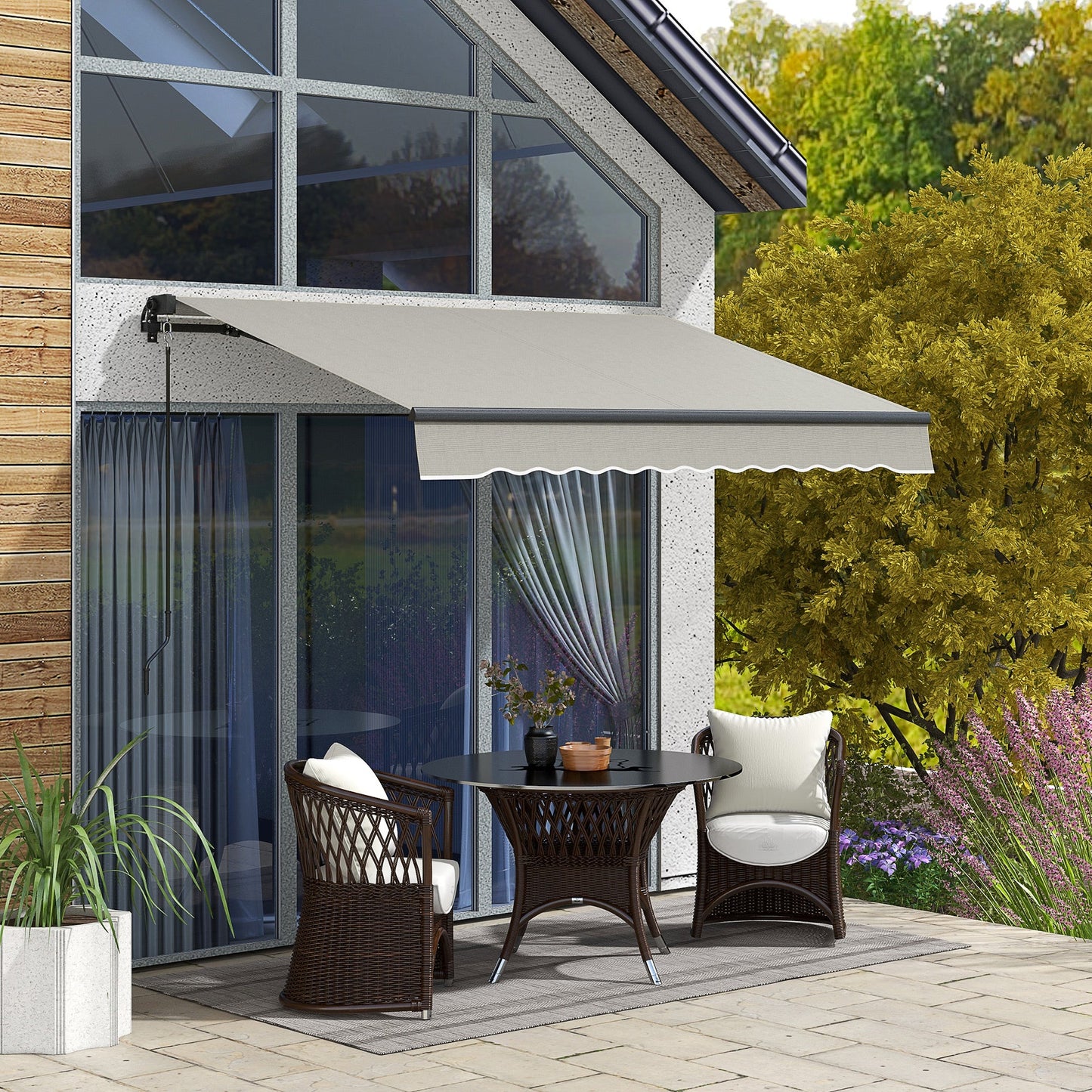  8' x 6.5' Retractable Awning, Patio Awning Sunshade Shelter with Manual Crank Handle, 280gsm UV Resistant Fabric and Aluminum Frame, for Balcony, Yard, Light Grey