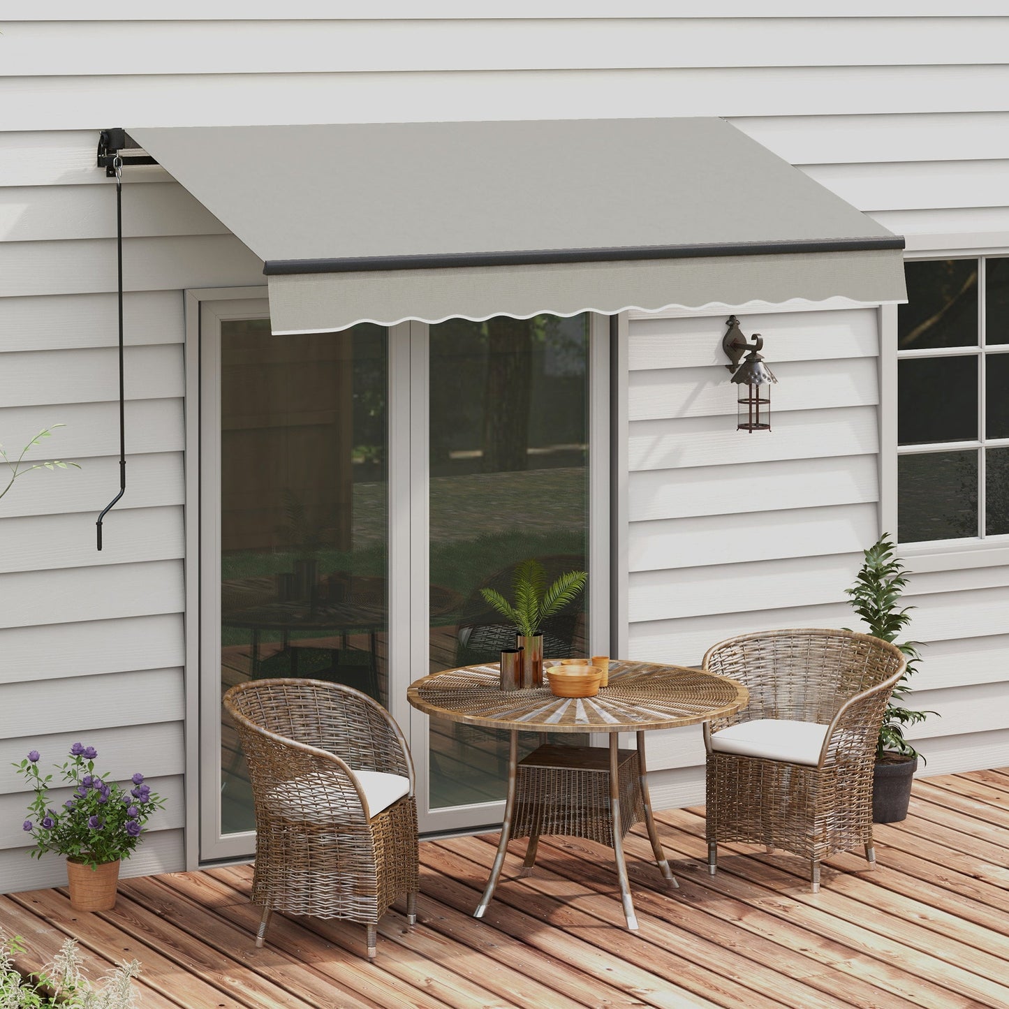  8' x 6.5' Retractable Awning, Patio Awning Sunshade Shelter with Manual Crank Handle, 280gsm UV Resistant Fabric and Aluminum Frame, for Balcony, Yard, Light Grey