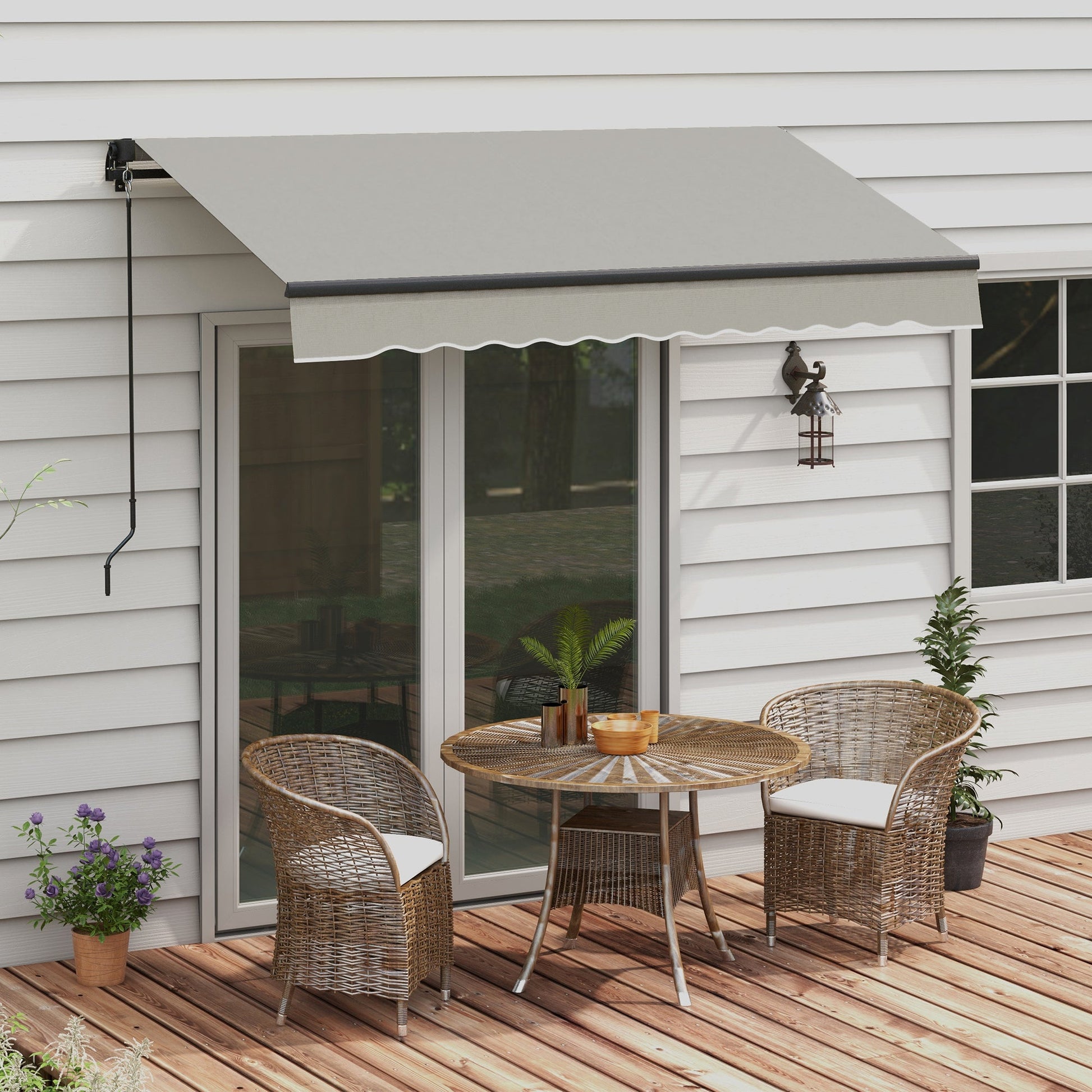  8' x 6.5' Retractable Awning, Patio Awning Sunshade Shelter with Manual Crank Handle, 280gsm UV Resistant Fabric and Aluminum Frame, for Balcony, Yard, Light Grey