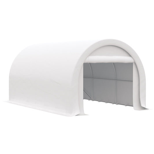 10' x 16' Carport, Heavy Duty Portable Garage / Storage Tent with Large Zippered Door, Anti-UV PE Canopy Cover for Car, Boat, Motorcycle, Bike, Garden Tools, White