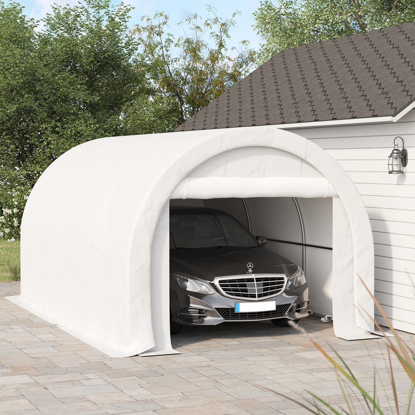 10' x 16' Carport, Heavy Duty Portable Garage / Storage Tent with Large Zippered Door, Anti-UV PE Canopy Cover for Car, Boat, Motorcycle, Bike, Garden Tools, White