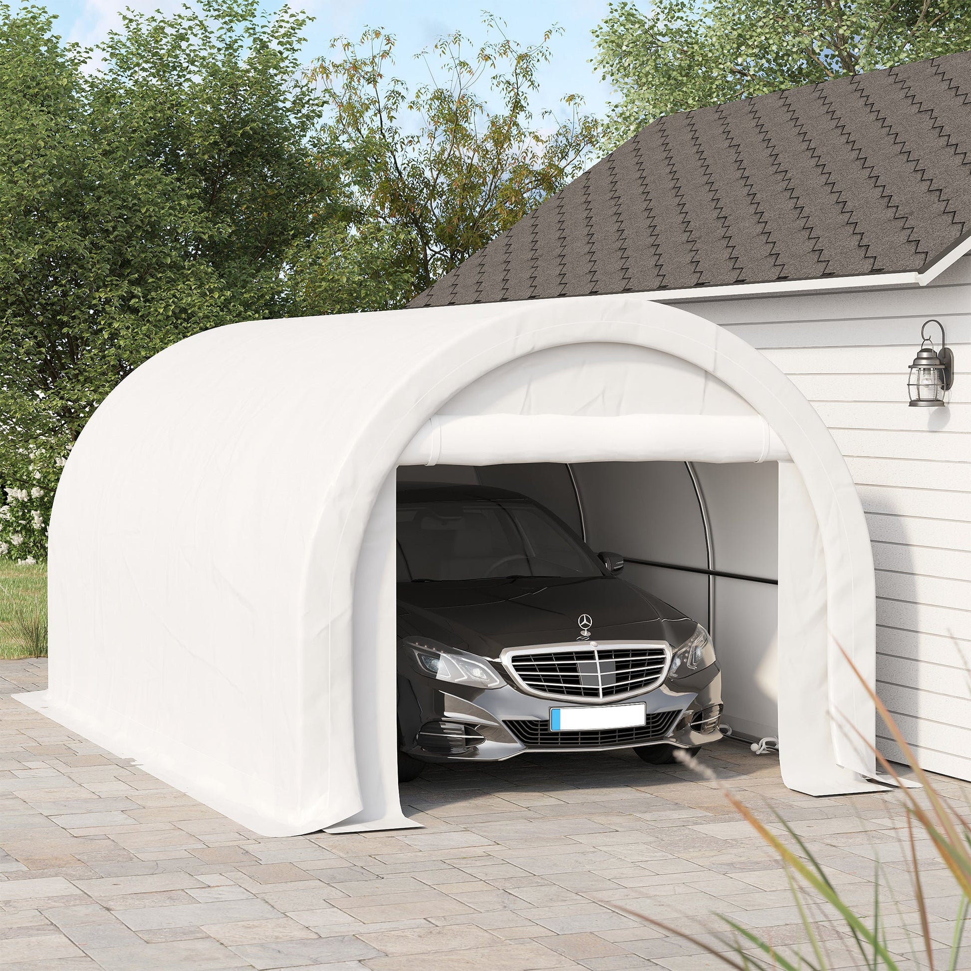 10' x 16' Carport, Heavy Duty Portable Garage / Storage Tent with Large Zippered Door, Anti-UV PE Canopy Cover for Car, Boat, Motorcycle, Bike, Garden Tools, White