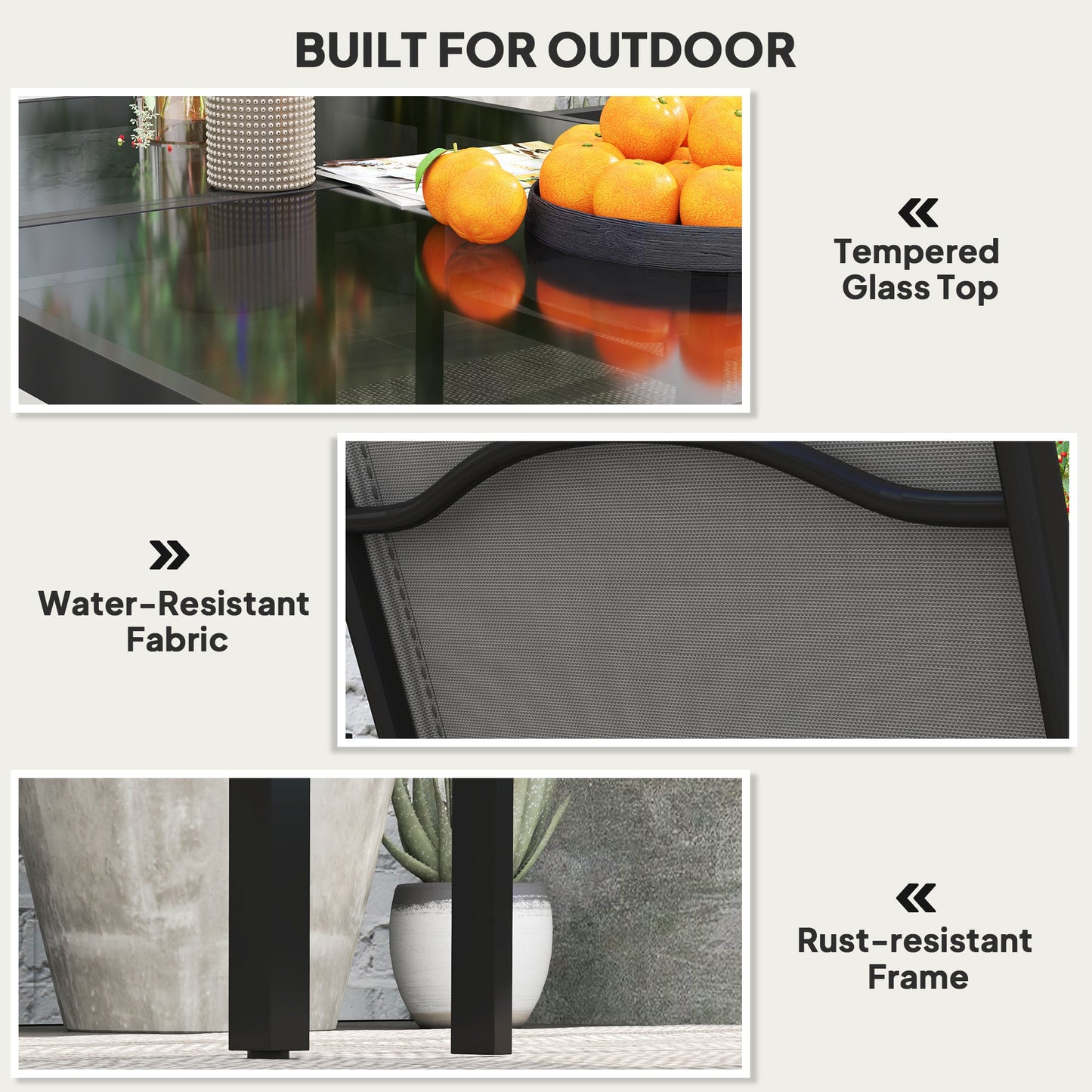 5 Piece Patio Dining Set, Outdoor Table and Chairs with 2.1" Umbrella Hole, 4 Stackable Chairs, Tempered Glass Top, Rust-Resistant Metal Frame for Backyard, Porch, Deck