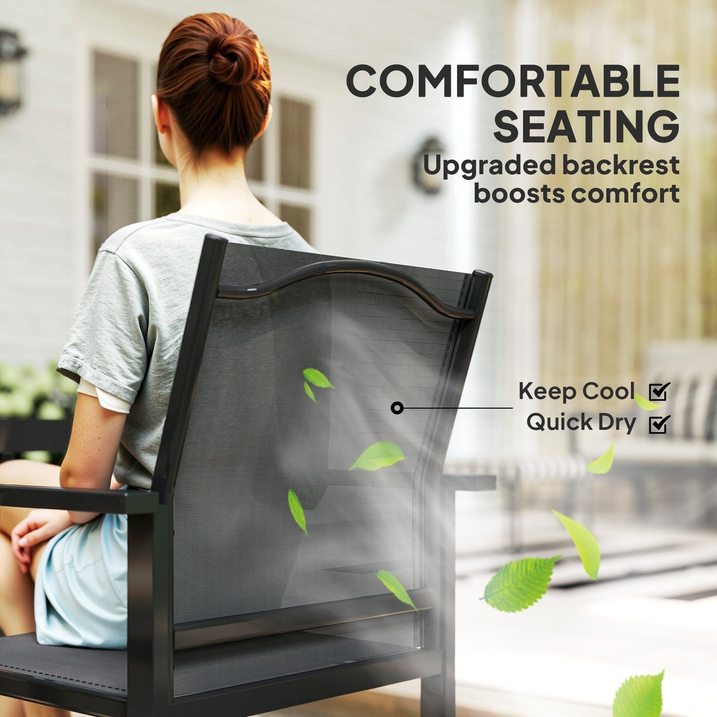 5 Piece Patio Dining Set, Outdoor Table and Chairs with 2.1" Umbrella Hole, 4 Stackable Chairs, Tempered Glass Top, Rust-Resistant Metal Frame for Backyard, Porch, Deck