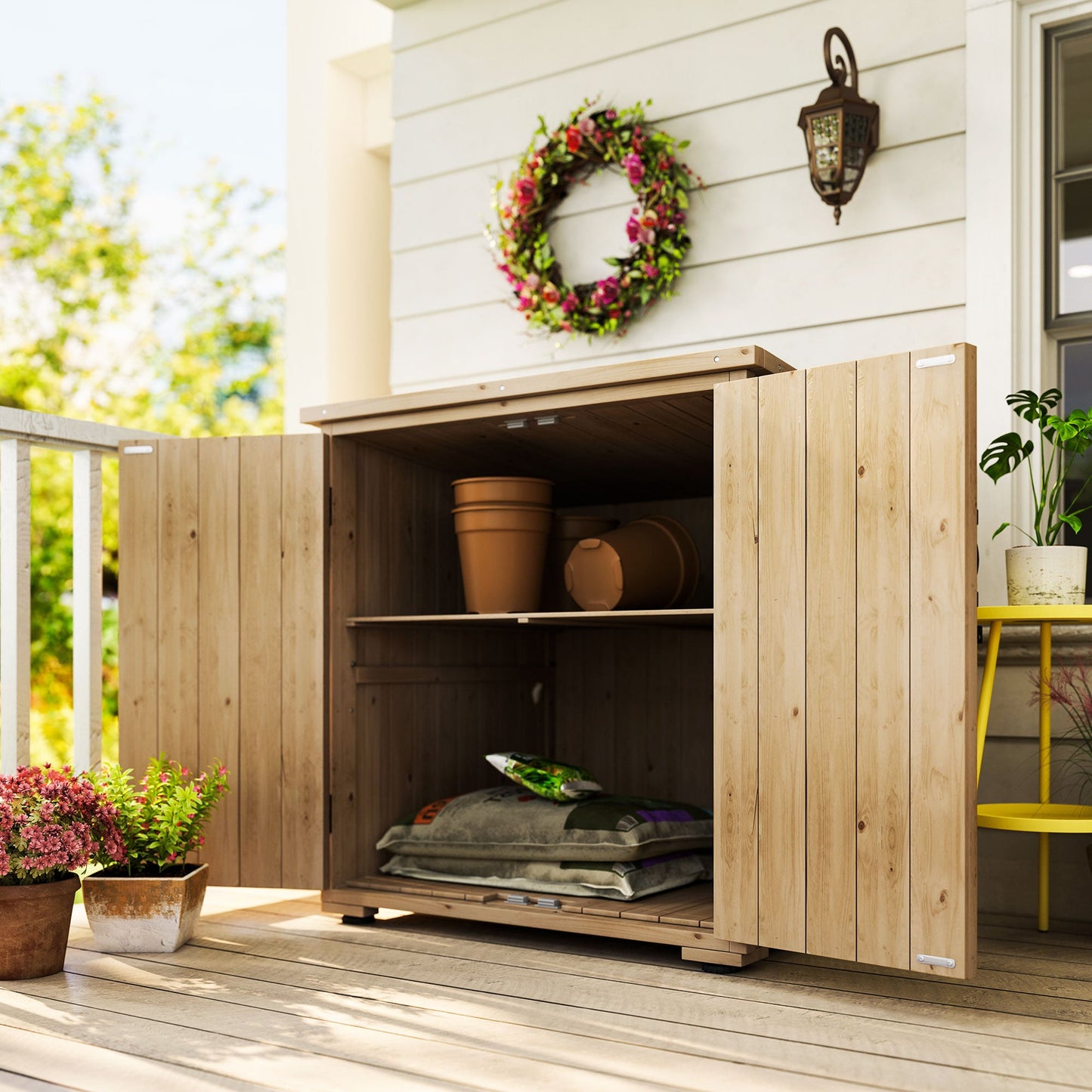 Wood Garden Shed, Compact Outdoor Storage Cabinet Potting Shed with Adjustable Inner Shelf and Double Doors for Backyard, Patio, Lawn
