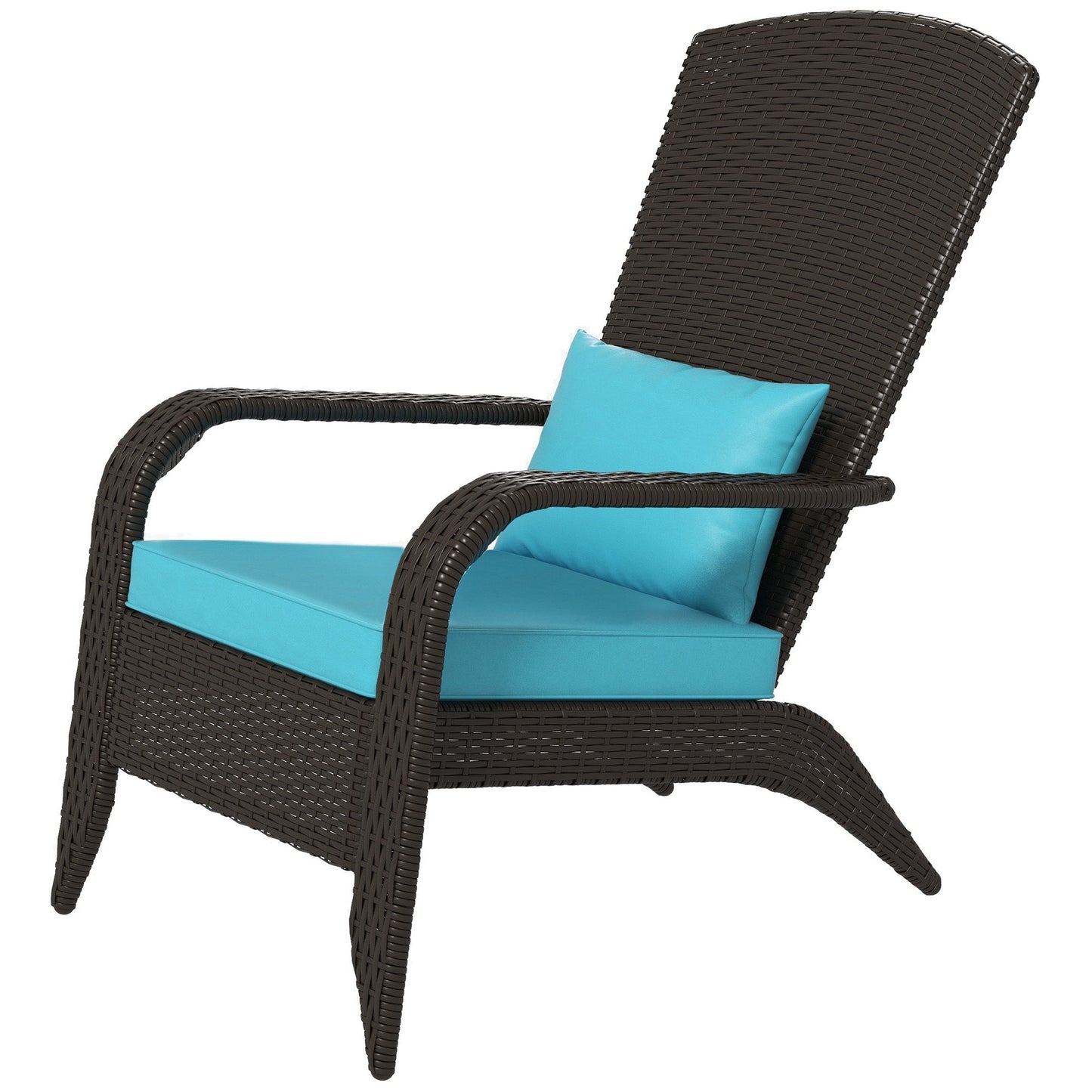 Patio Wicker Adirondack Chair, PE Rattan Outdoor Muskoka Chair, Fire Pit Chair with Cushions for Patio, Garden, Backyard, Poolside, Balcony, Deck, Turquoise