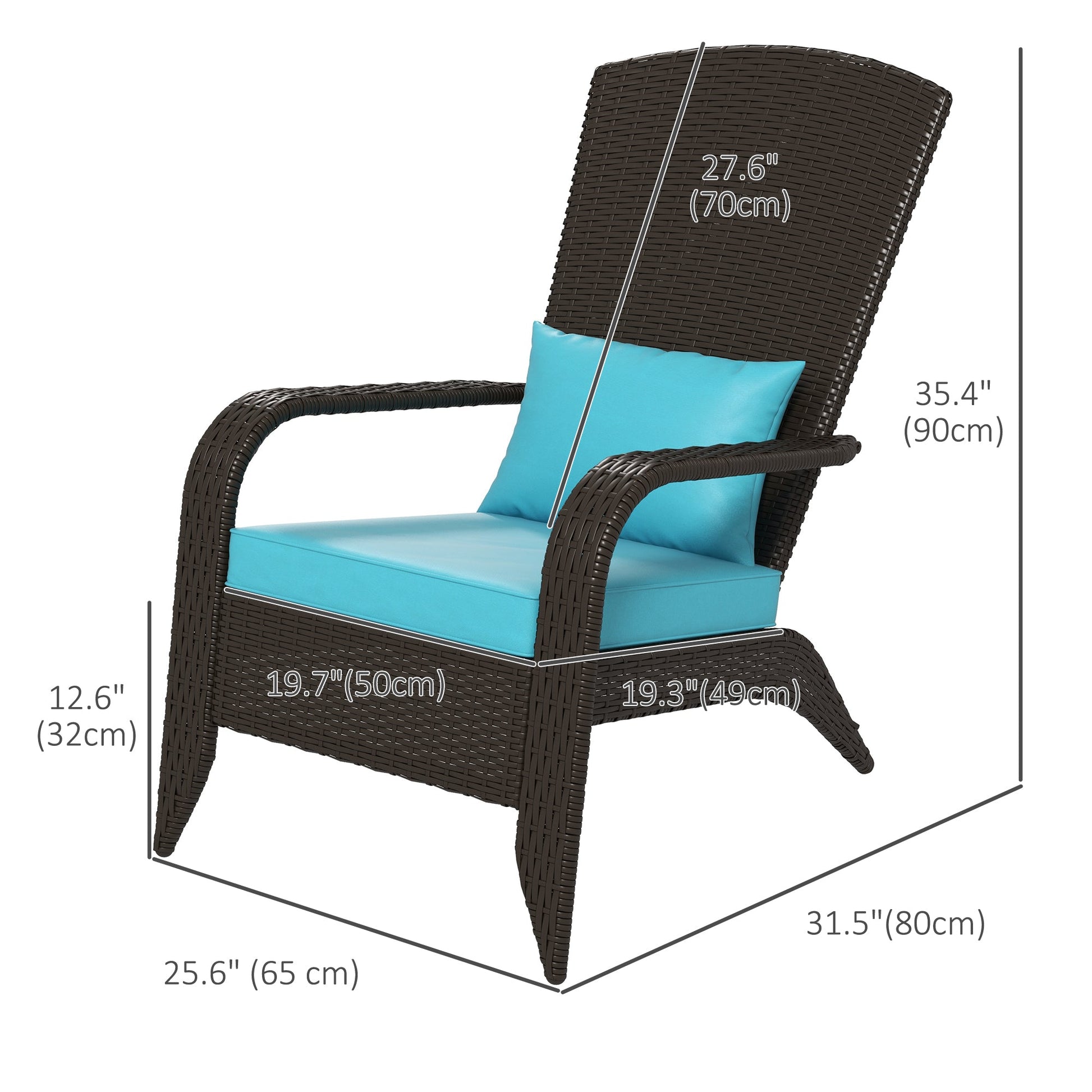 Patio Wicker Adirondack Chair, PE Rattan Outdoor Muskoka Chair, Fire Pit Chair with Cushions for Patio, Garden, Backyard, Poolside, Balcony, Deck, Turquoise