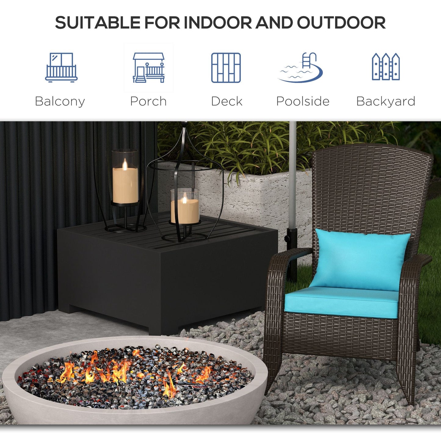 Patio Wicker Adirondack Chair, PE Rattan Outdoor Muskoka Chair, Fire Pit Chair with Cushions for Patio, Garden, Backyard, Poolside, Balcony, Deck, Turquoise