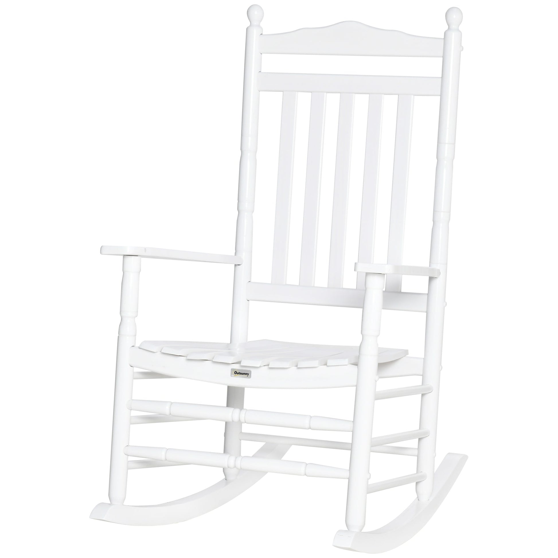Wooden Outdoor Rocking Chair, Patio Rocking Chair with Slatted High Back and Armrests, Patio Chair for Porch, Garden, Lawn, White