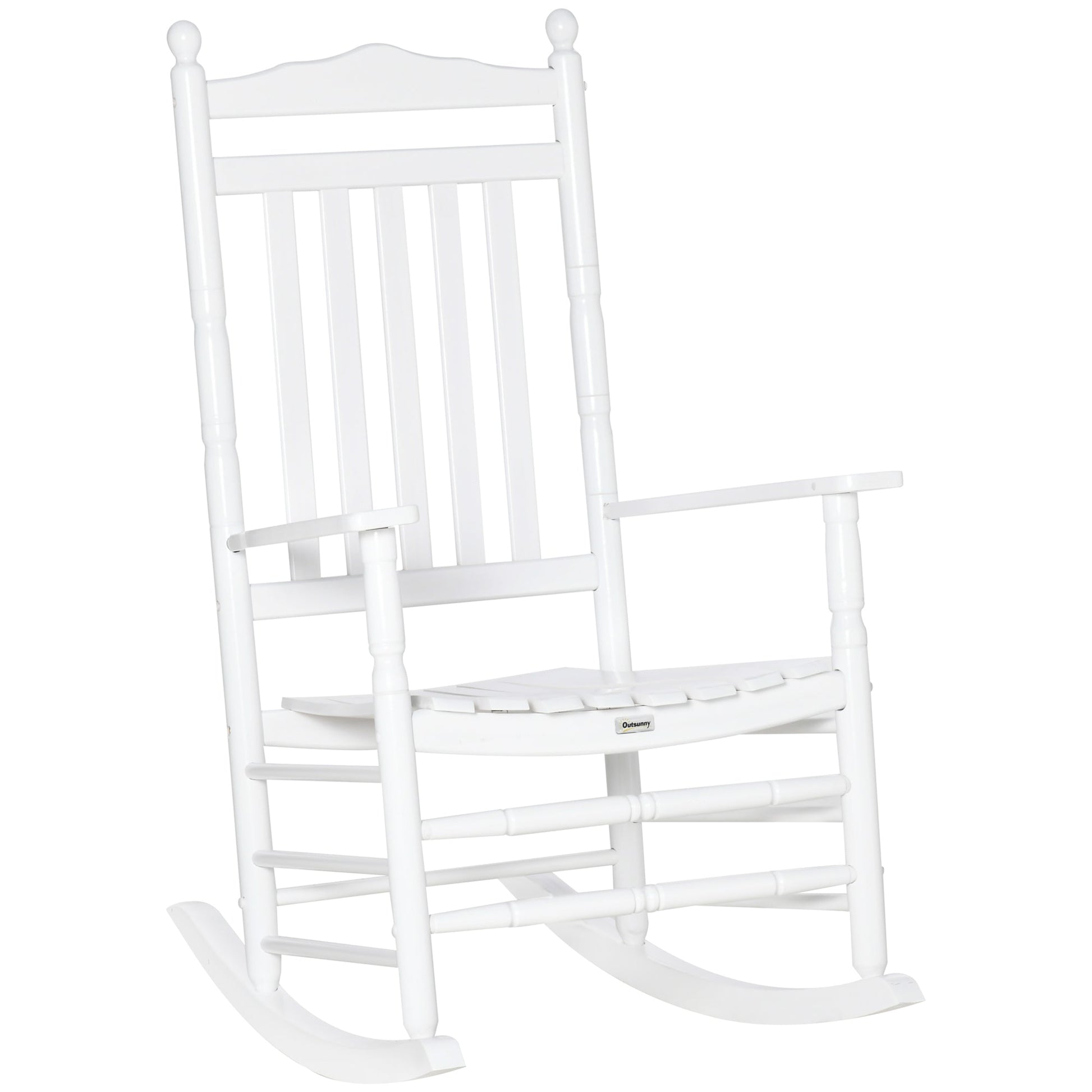 Wooden Outdoor Rocking Chair, Patio Rocking Chair with Slatted High Back and Armrests, Patio Chair for Porch, Garden, Lawn, White