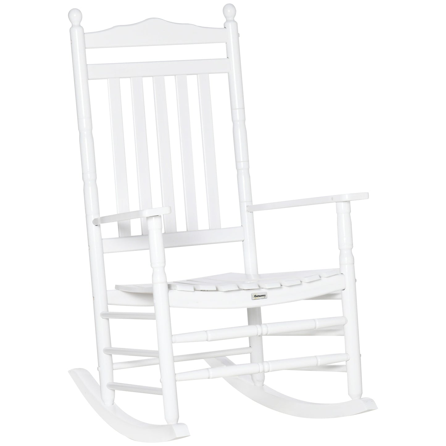 Wooden Outdoor Rocking Chair, Patio Rocking Chair with Slatted High Back and Armrests, Patio Chair for Porch, Garden, Lawn, White