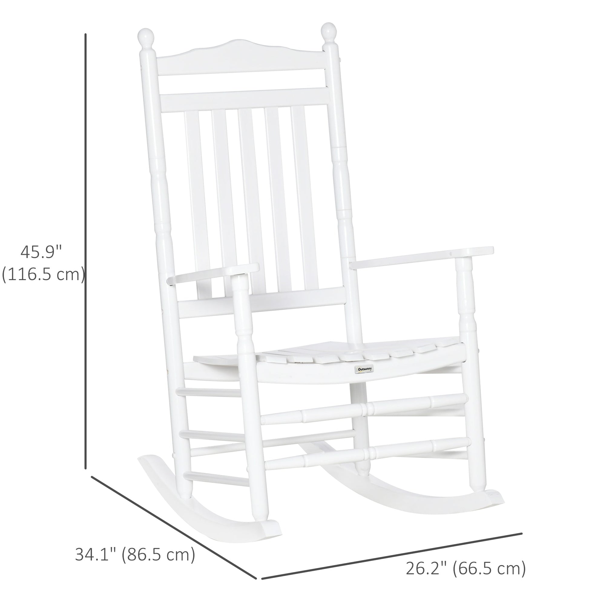 Wooden Outdoor Rocking Chair, Patio Rocking Chair with Slatted High Back and Armrests, Patio Chair for Porch, Garden, Lawn, White