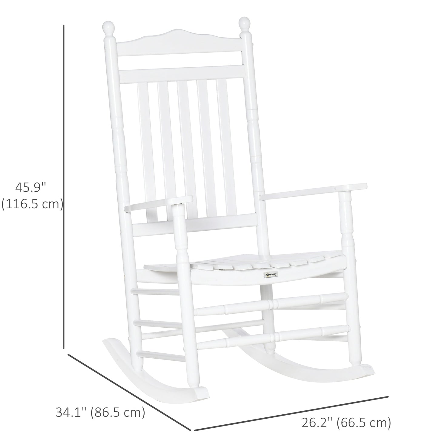Wooden Outdoor Rocking Chair, Patio Rocking Chair with Slatted High Back and Armrests, Patio Chair for Porch, Garden, Lawn, White