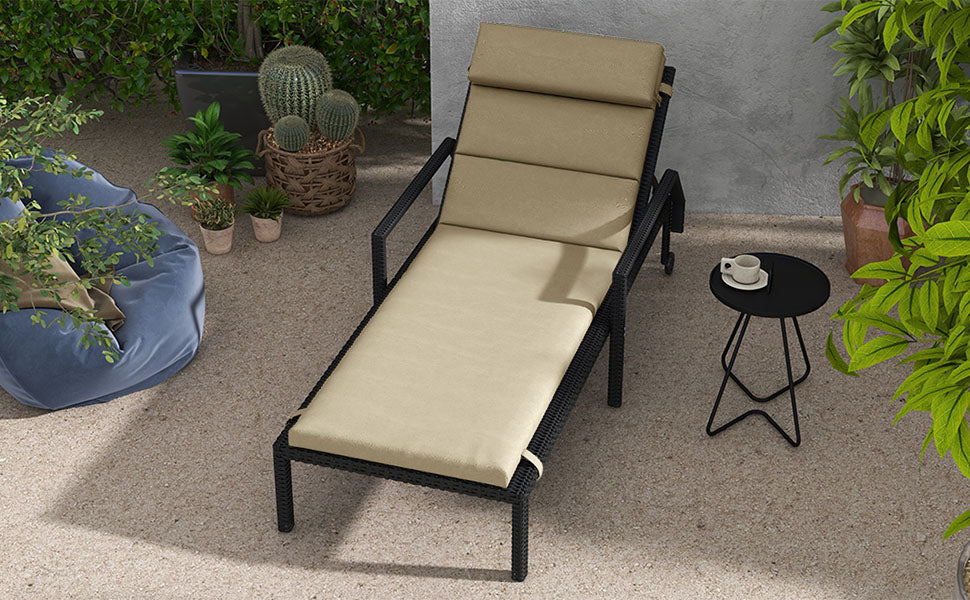 Outdoor Lounge Chair Cushion, Patio Chaise Lounge Cushion with Headrest and Ties, Water Resistant Replacement Sun Lounger Seat Pads, Beige