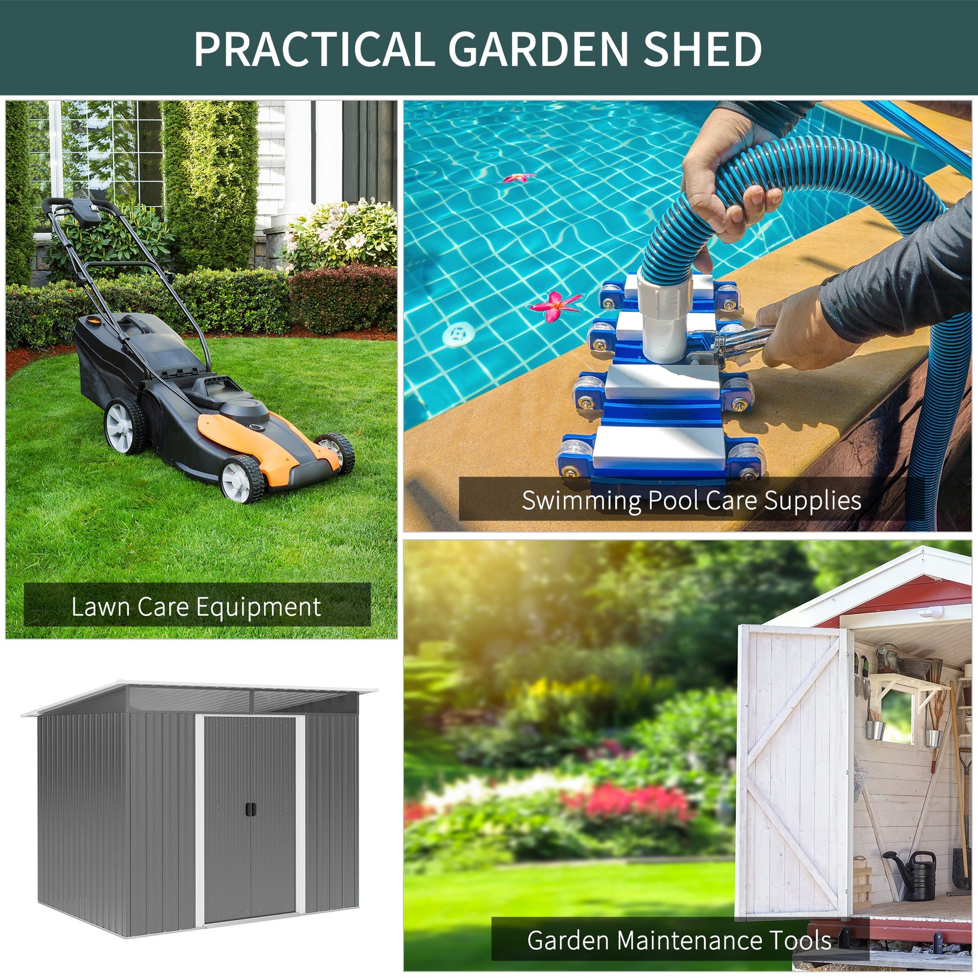 8.5' x 6' Garden Storage Shed with Skylight, Metal Outdoor Shed Tool House with Double Doors for Patio Yard, Grey