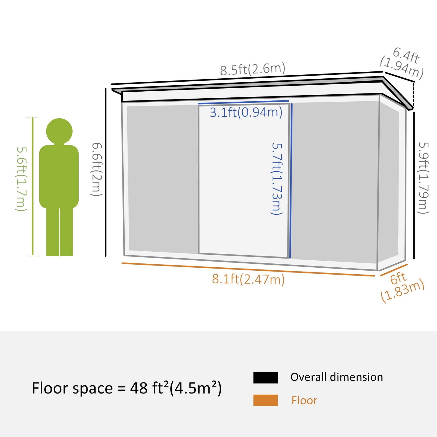 8.5' x 6' Garden Storage Shed with Skylight, Metal Outdoor Shed Tool House with Double Doors for Patio Yard, Grey