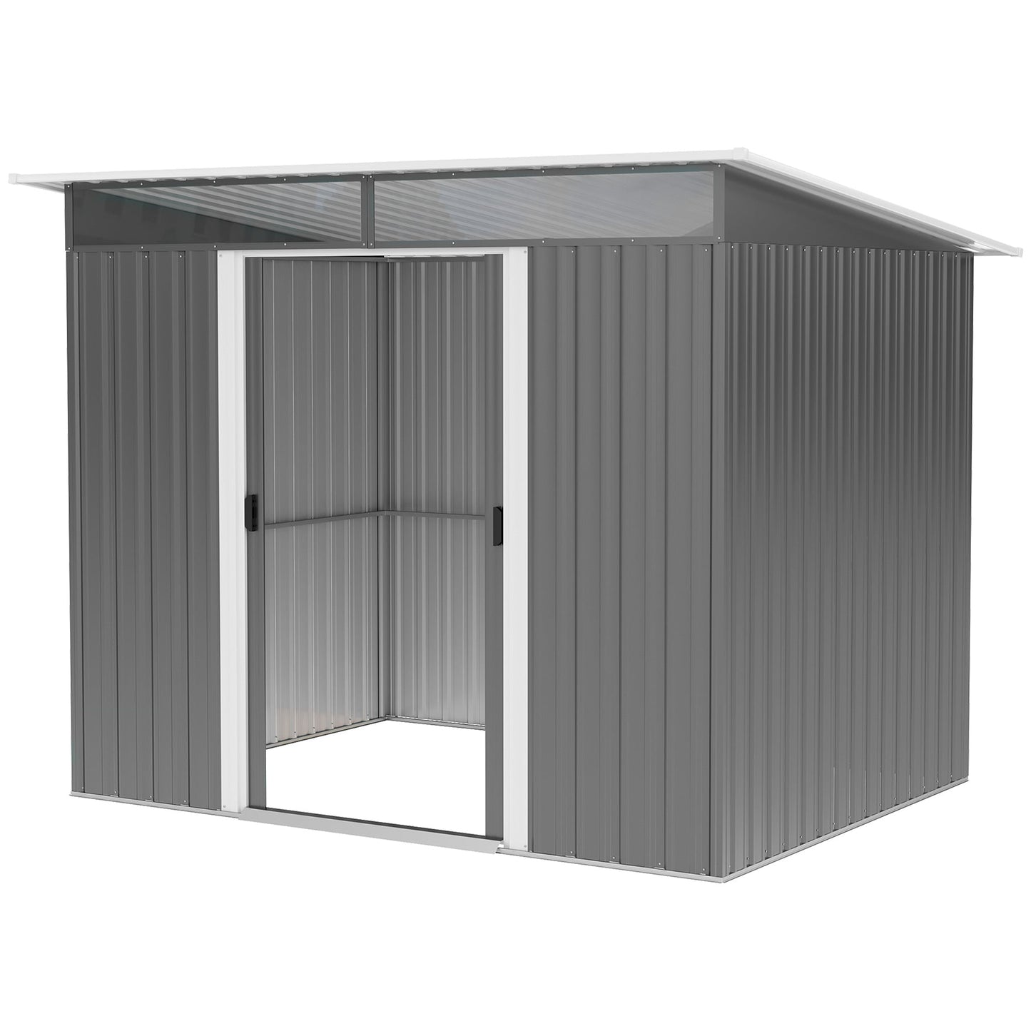 8.5' x 6' Garden Storage Shed with Skylight, Metal Outdoor Shed Tool House with Double Doors for Patio Yard, Grey