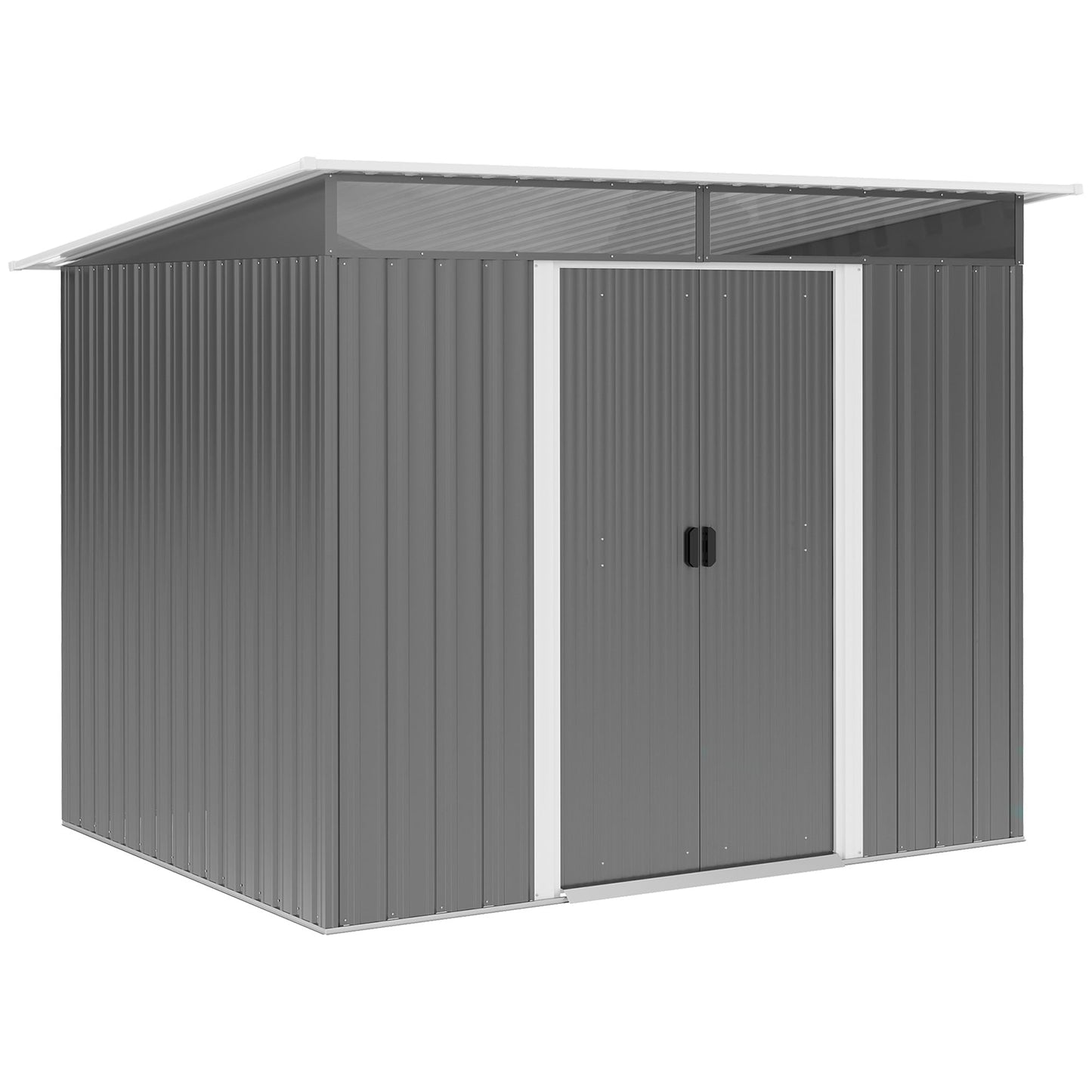 8.5' x 6' Garden Storage Shed with Skylight, Metal Outdoor Shed Tool House with Double Doors for Patio Yard, Grey