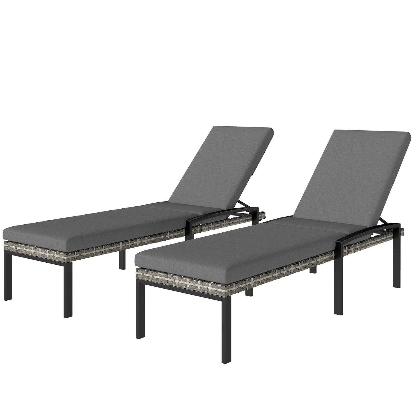 Chaise Lounge Chairs Outdoor, Set of 2 Wicker Patio Lounge Chairs with 5-Level Adjustable Backrest, Cushion, Rattan Sun Reclining Lounger for Backyard, Garden, Light Grey
