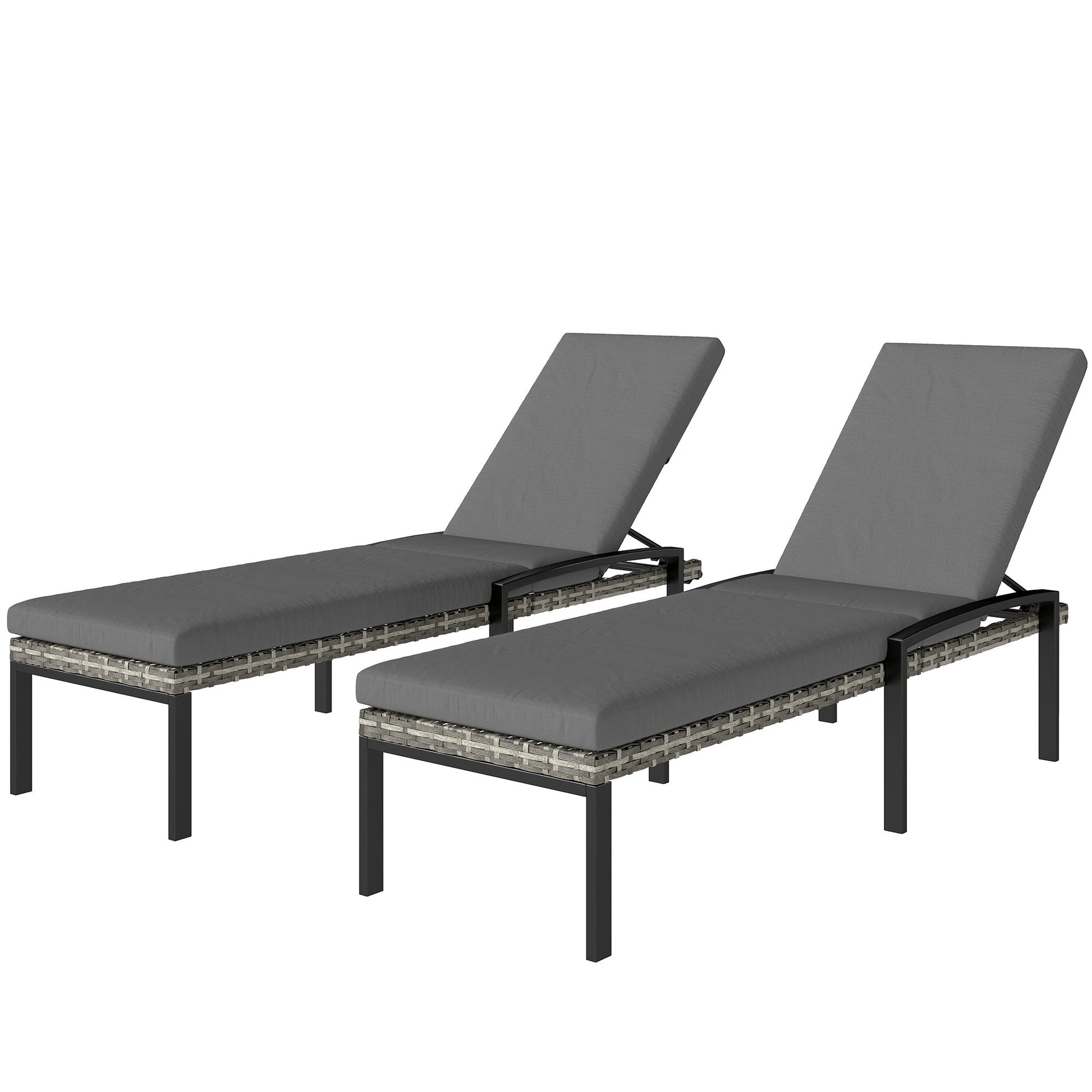 Chaise Lounge Chairs Outdoor, Set of 2 Wicker Patio Lounge Chairs with 5-Level Adjustable Backrest, Cushion, Rattan Sun Reclining Lounger for Backyard, Garden, Light Grey