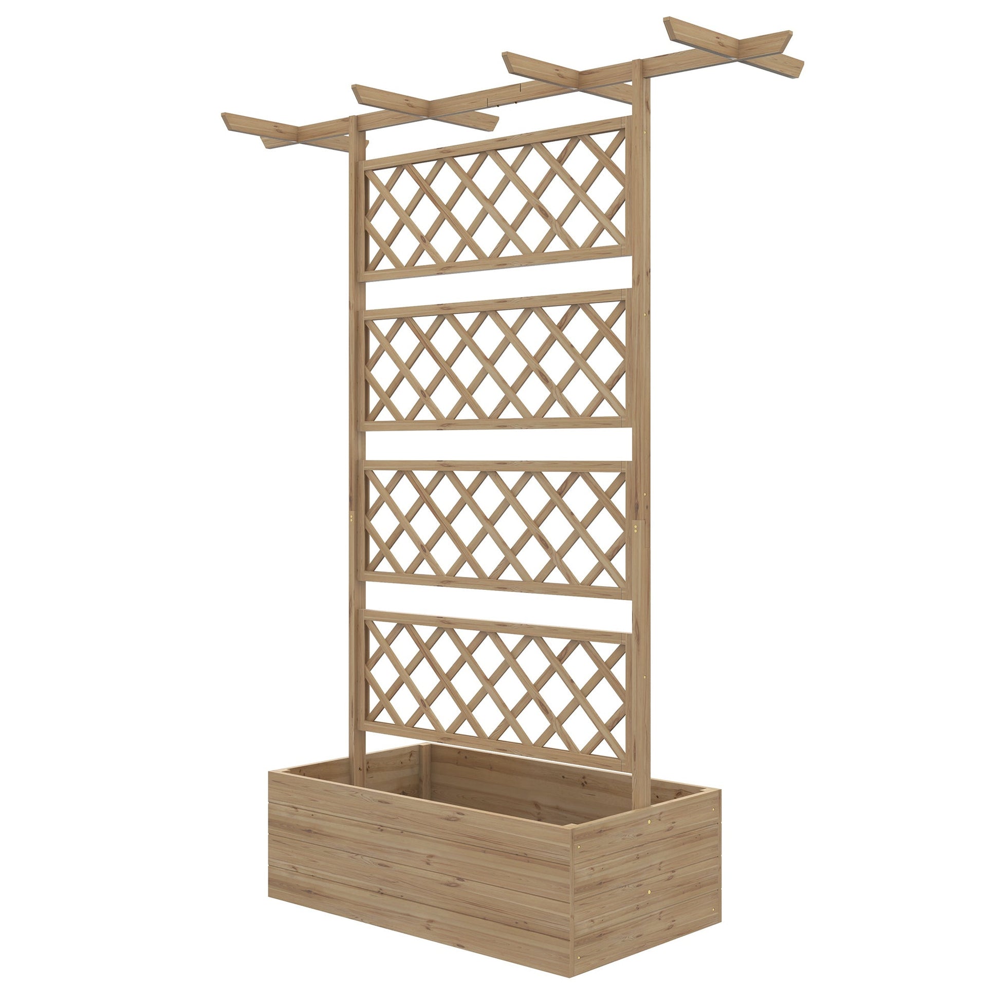 Raised Garden Bed, Wood Planter with Trellis for Vine Climbing, Privacy Screen Planter Box with Roof to Grow Flowers Vegetables Herbs for Backyard Patio Deck, Natural