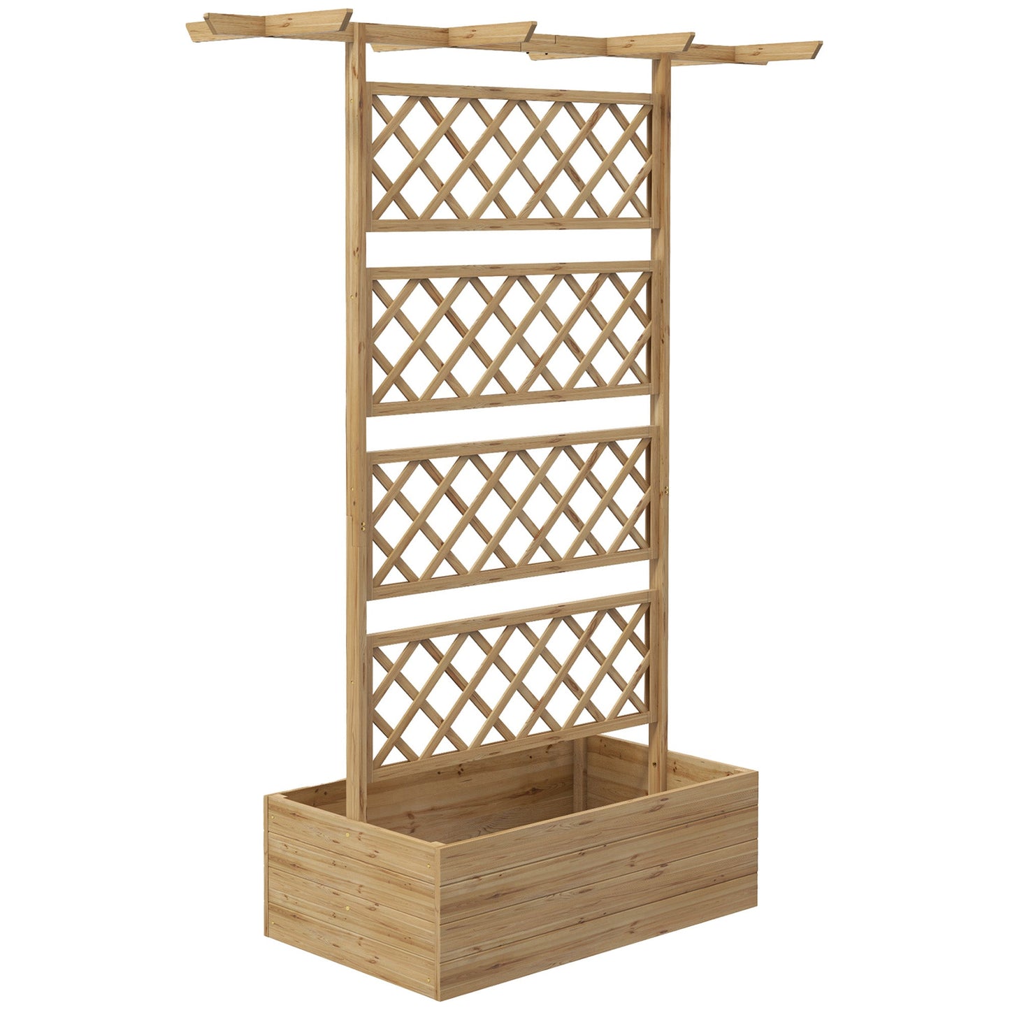 Raised Garden Bed, Wood Planter with Trellis for Vine Climbing, Privacy Screen Planter Box with Roof to Grow Flowers Vegetables Herbs for Backyard Patio Deck, Natural