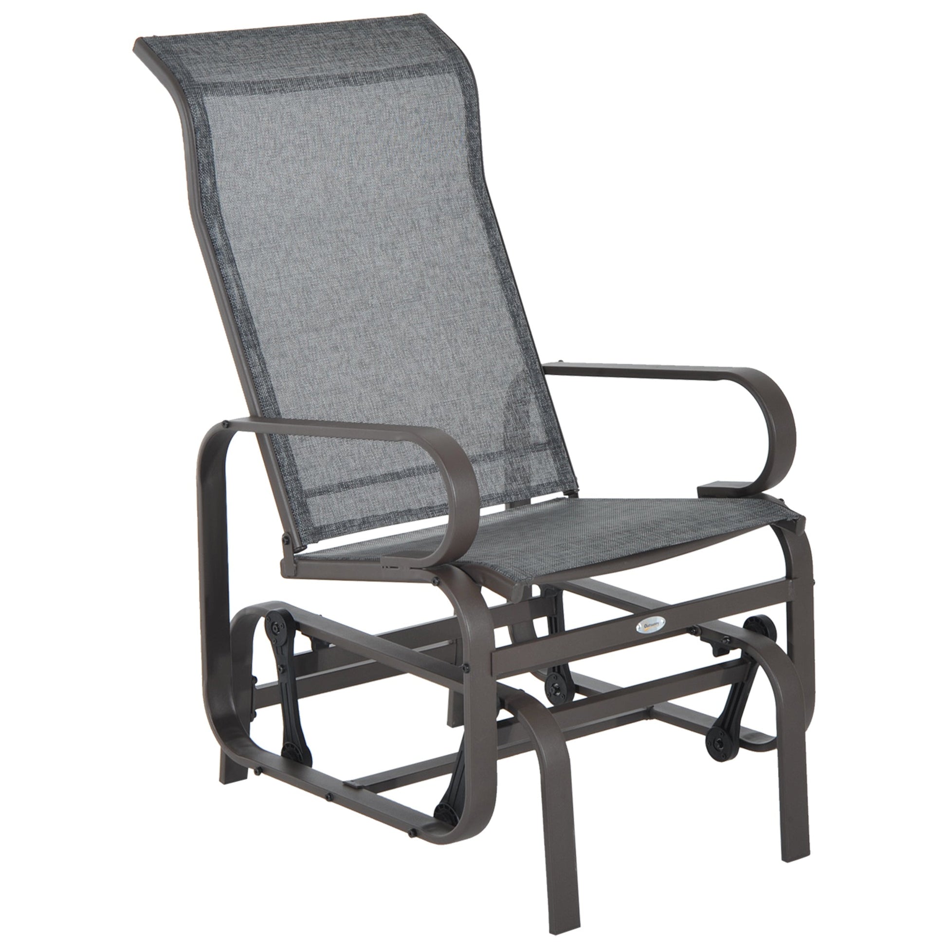Patio Glider with Breathable Mesh Fabric, Outdoor Glider Chair, Garden Rocking Gliding Seat for Patio, Yard, Porch, Brown Grey