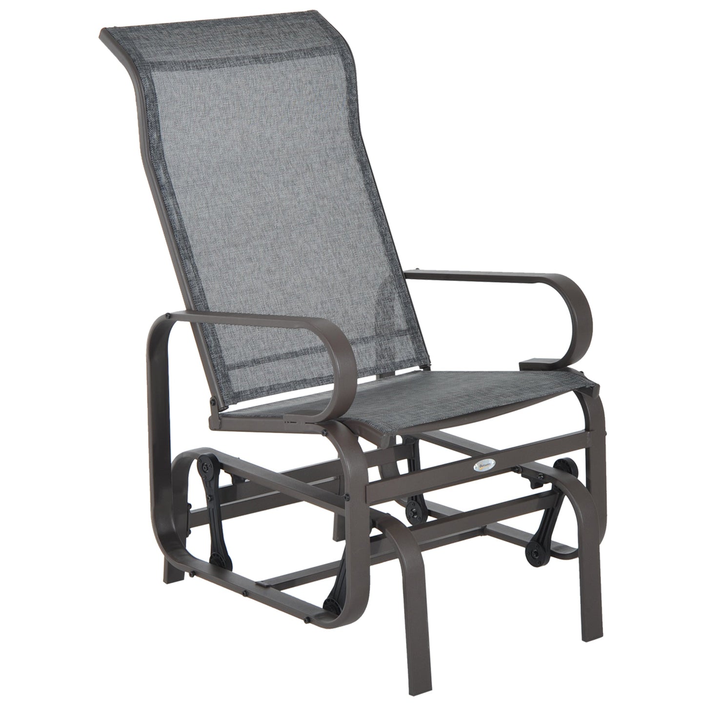Patio Glider with Breathable Mesh Fabric, Outdoor Glider Chair, Garden Rocking Gliding Seat for Patio, Yard, Porch, Brown Grey