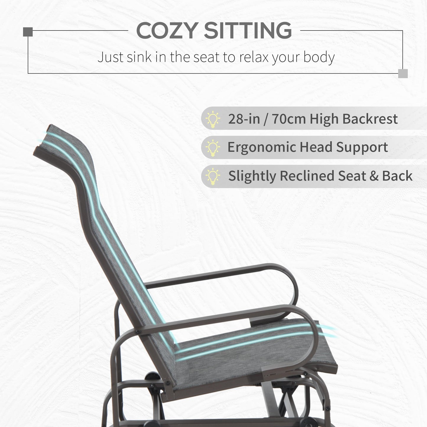 Patio Glider with Breathable Mesh Fabric, Outdoor Glider Chair, Garden Rocking Gliding Seat for Patio, Yard, Porch, Brown Grey