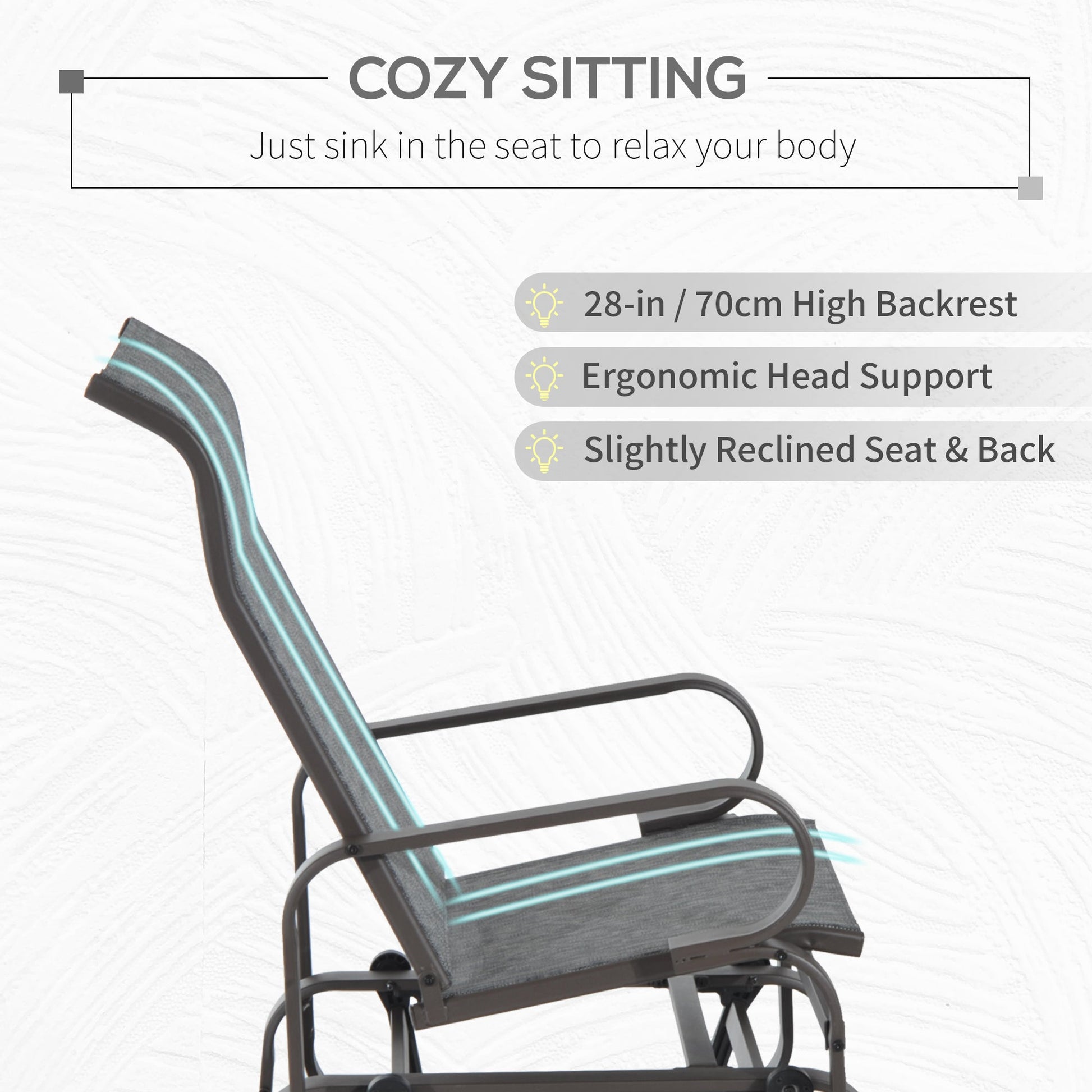 Patio Glider with Breathable Mesh Fabric, Outdoor Glider Chair, Garden Rocking Gliding Seat for Patio, Yard, Porch, Brown Grey