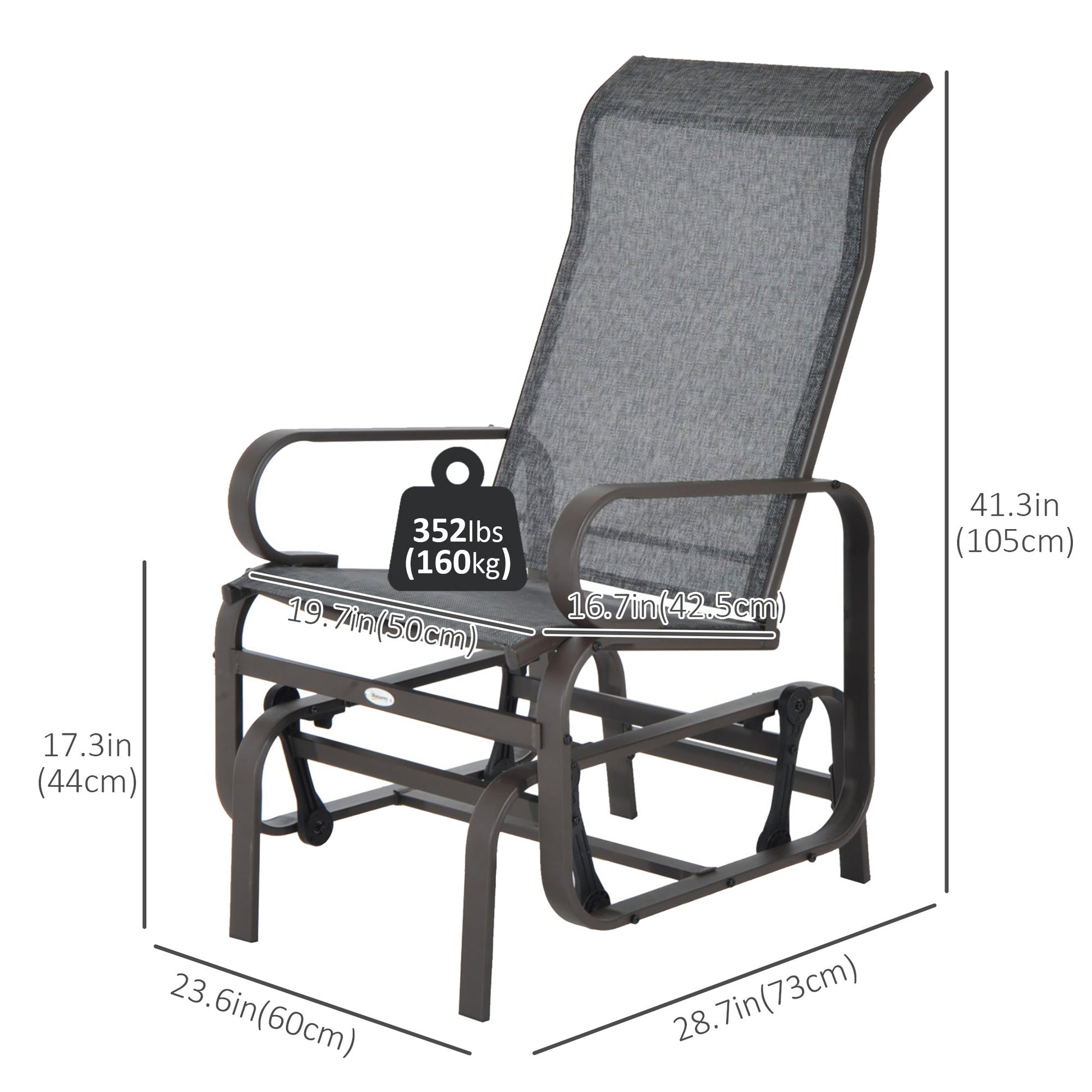 Patio Glider with Breathable Mesh Fabric, Outdoor Glider Chair, Garden Rocking Gliding Seat for Patio, Yard, Porch, Brown Grey