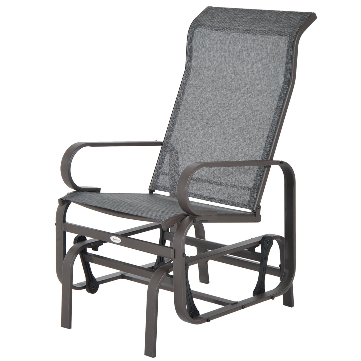 Patio Glider with Breathable Mesh Fabric, Outdoor Glider Chair, Garden Rocking Gliding Seat for Patio, Yard, Porch, Brown Grey