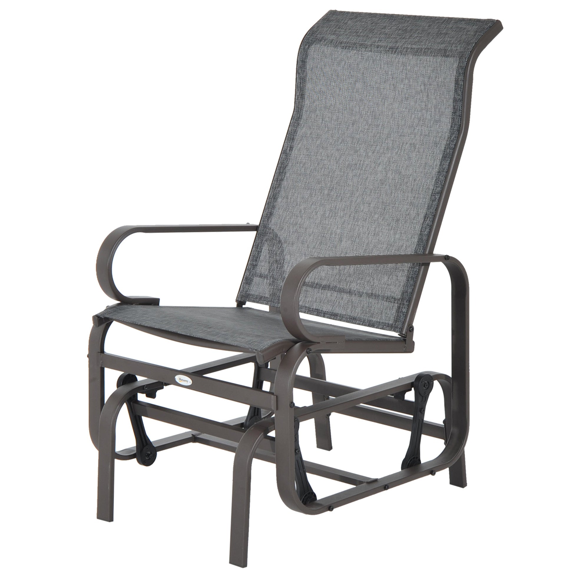Patio Glider with Breathable Mesh Fabric, Outdoor Glider Chair, Garden Rocking Gliding Seat for Patio, Yard, Porch, Brown Grey