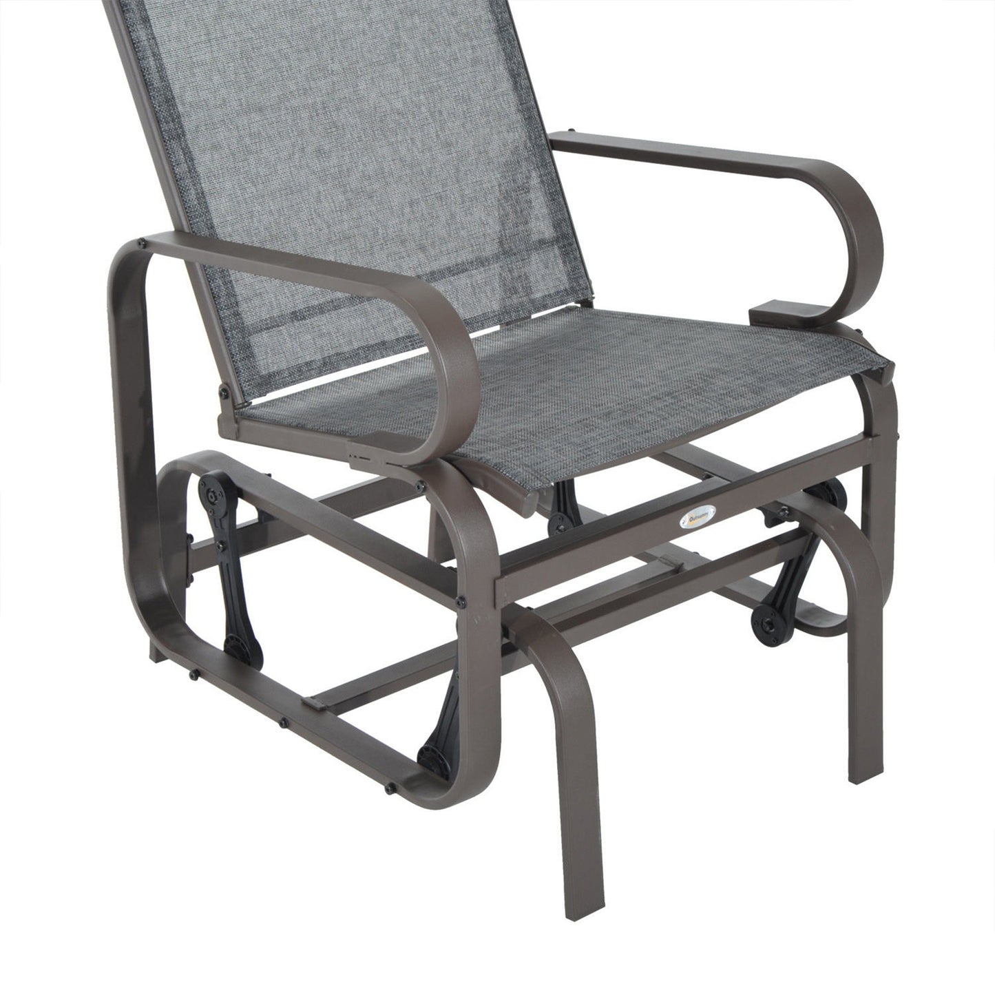 Patio Glider with Breathable Mesh Fabric, Outdoor Glider Chair, Garden Rocking Gliding Seat for Patio, Yard, Porch, Brown Grey