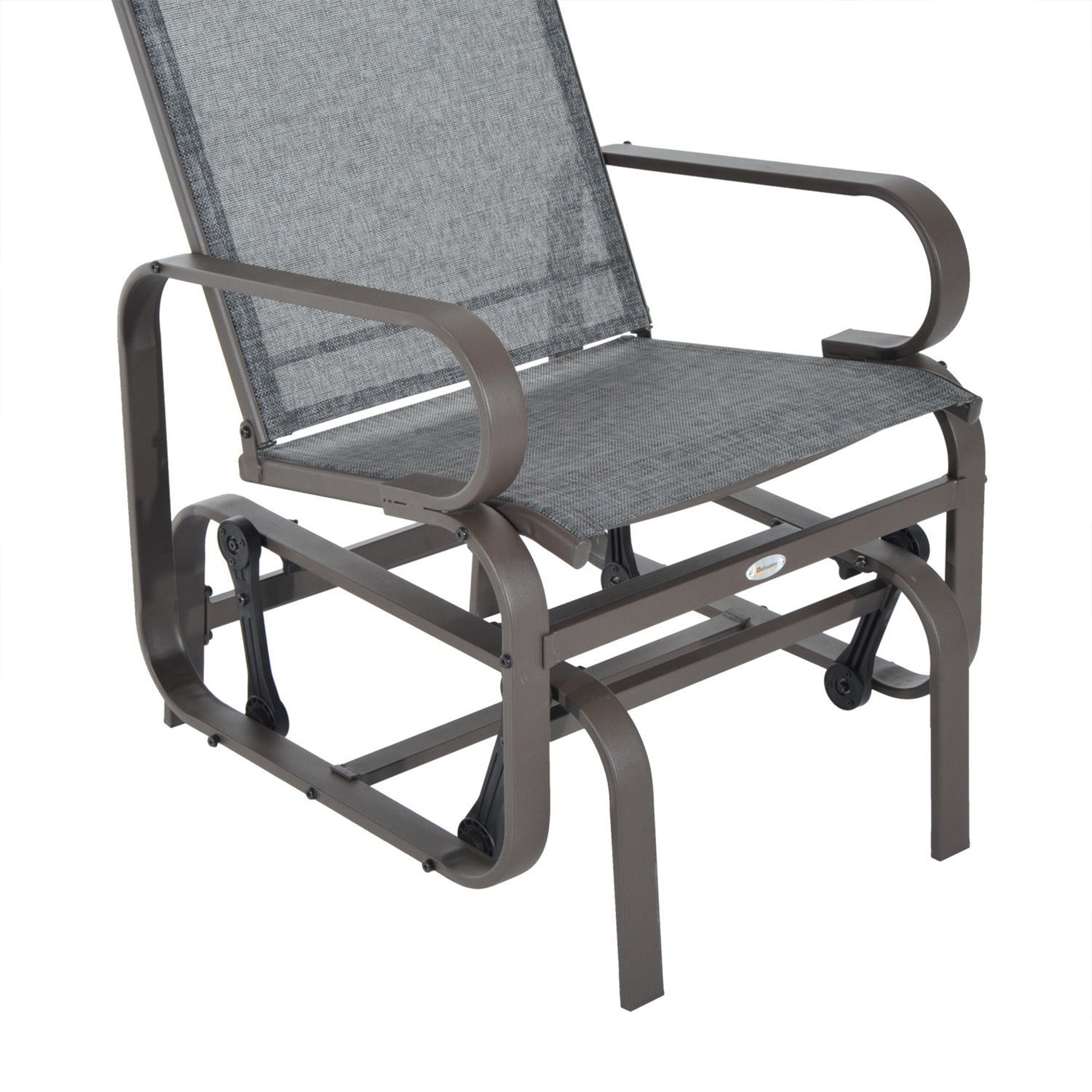 Patio Glider with Breathable Mesh Fabric, Outdoor Glider Chair, Garden Rocking Gliding Seat for Patio, Yard, Porch, Brown Grey