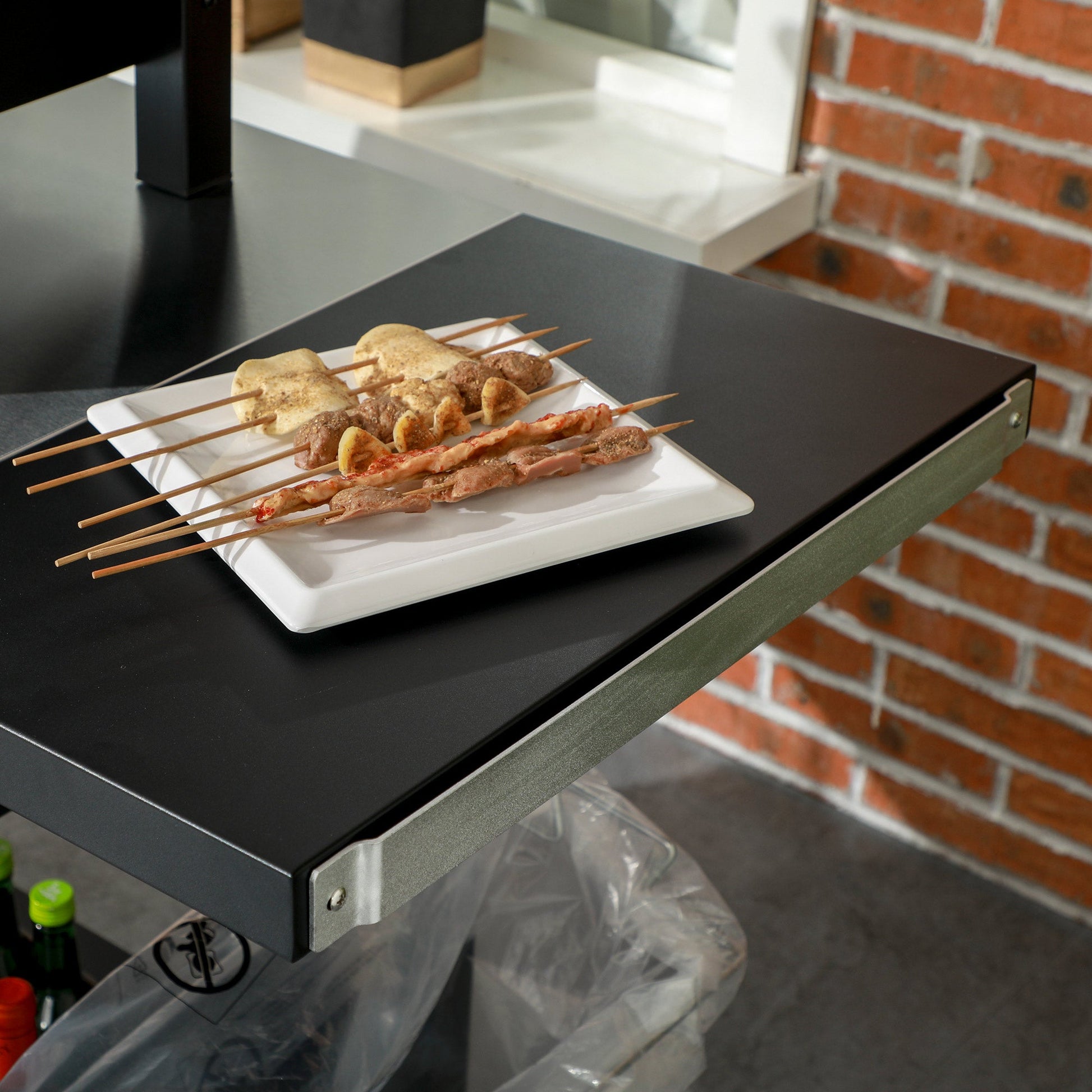 3-Shelf Outdoor Grill Cart with Foldable Side Table, 46.1" x 21.7" Multifunctional Pizza Oven Stand with Stainless Steel Tabletop, Movable Food Prep Table on Wheels, Black
