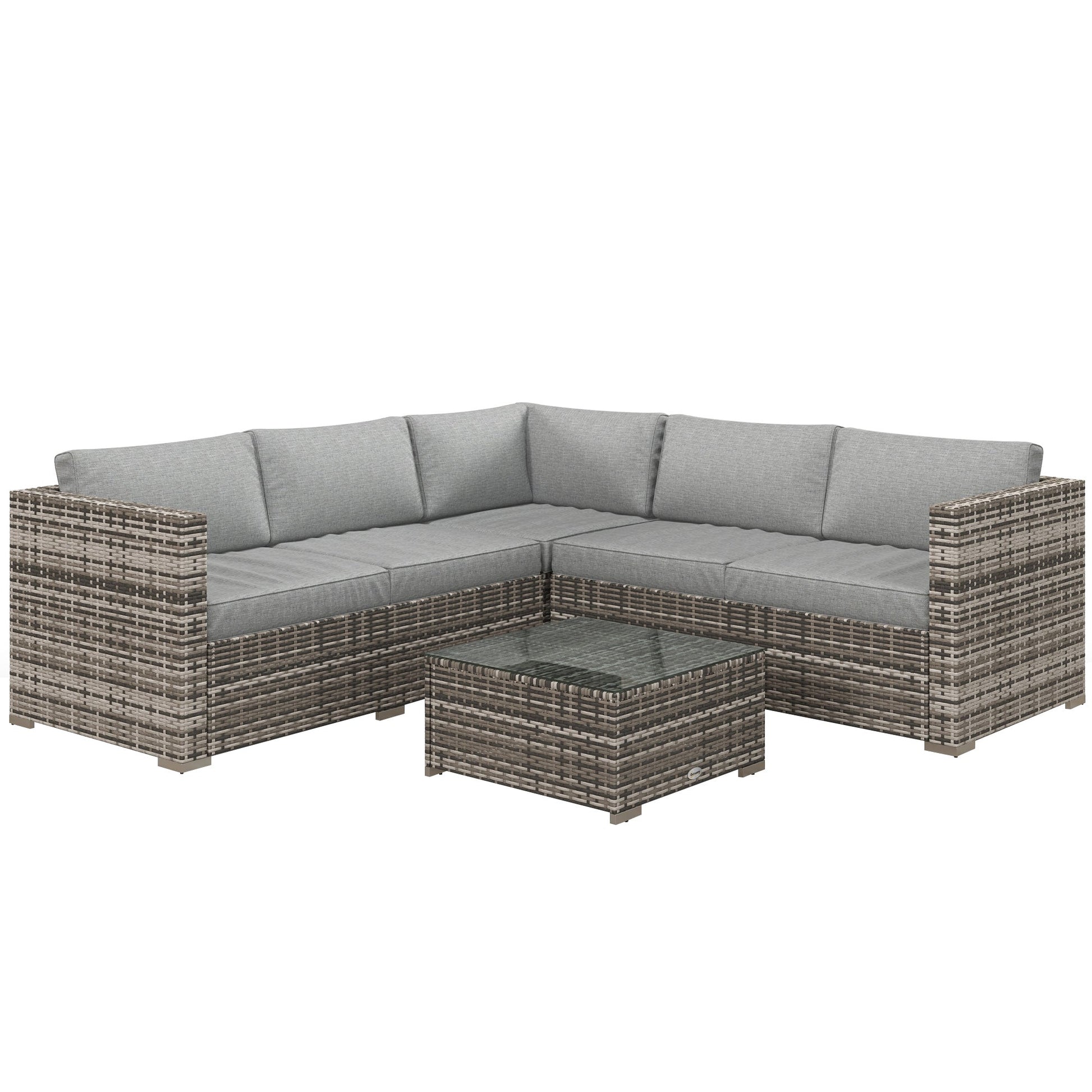 4 Pieces Garden Rattan Furniture Set, Wicker Patio Furniture Outdoor Conversation Set with Corner Sofa Loveseats Coffee Table Cushions for Backyard Pool, Mixed Grey