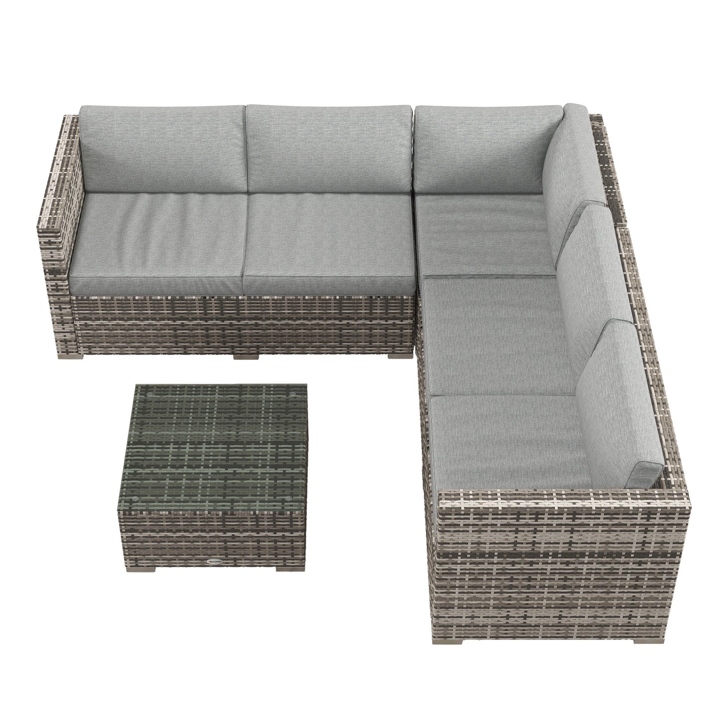 4 Pieces Garden Rattan Furniture Set, Wicker Patio Furniture Outdoor Conversation Set with Corner Sofa Loveseats Coffee Table Cushions for Backyard Pool, Mixed Grey